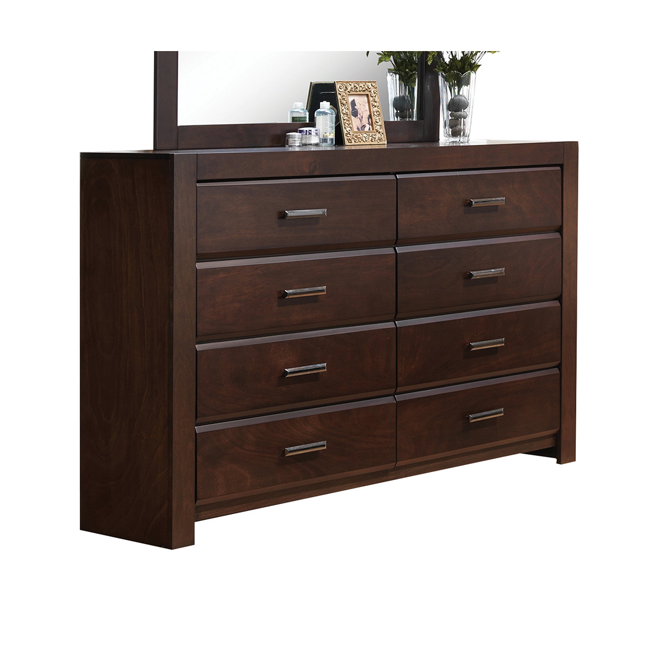Elountik 8-Drawer Wood Dresser for Bedroom - Transitional Style Walnut Finish Chest of Drawers | Perfect for Bedroom Storage, Vanity Room & Guest Room Organization