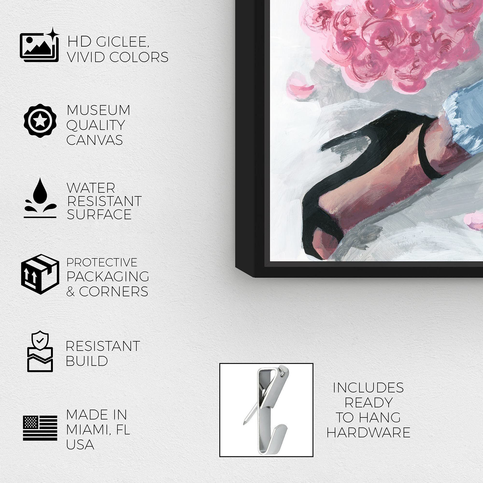 Oliver Gal Fashion & Glam Wall Art Canvas Print - Romantic Jeans Pastel Home Decor, 24x24 Inches, Black Floating Frame - Perfect for Living Room, Bedroom & Office Wall Decor