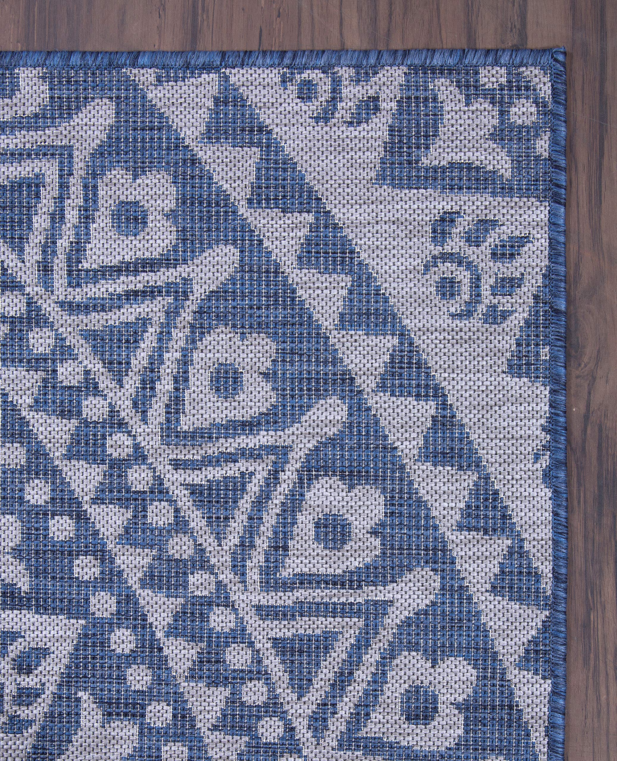 Bohemian Mandala Design Indoor/Outdoor Area Rug - Stain Resistant, Washable & Waterproof - Perfect for Patio, Balcony, Living Room, Kitchen & Bedroom Decor (8'x10', Denim Blue) - Ideal for Yoga Spaces, Meditation Rooms & Boho Chic Home Styling