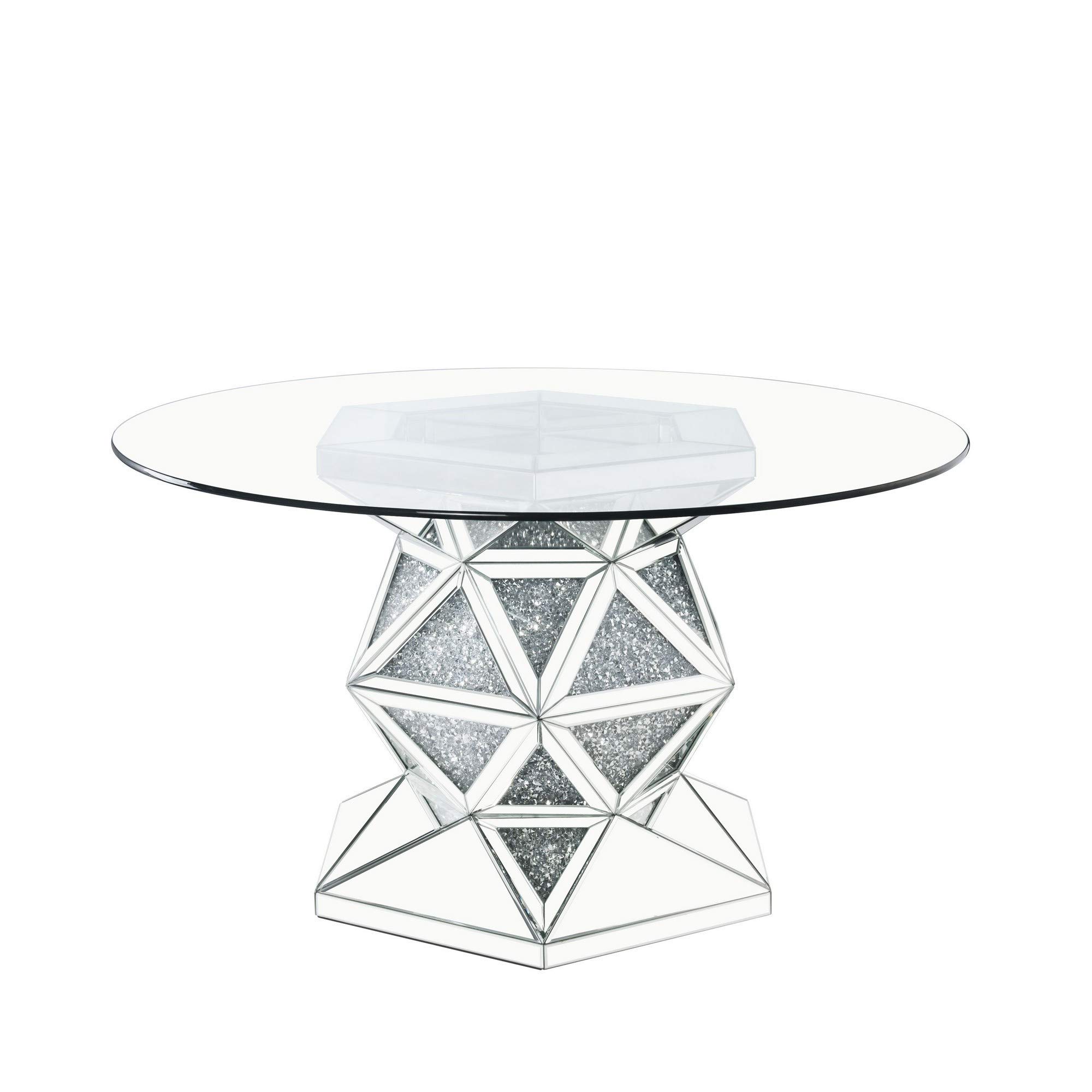 Silver Round Dining Table with Crystal Inlay - Elegant for Dining Rooms