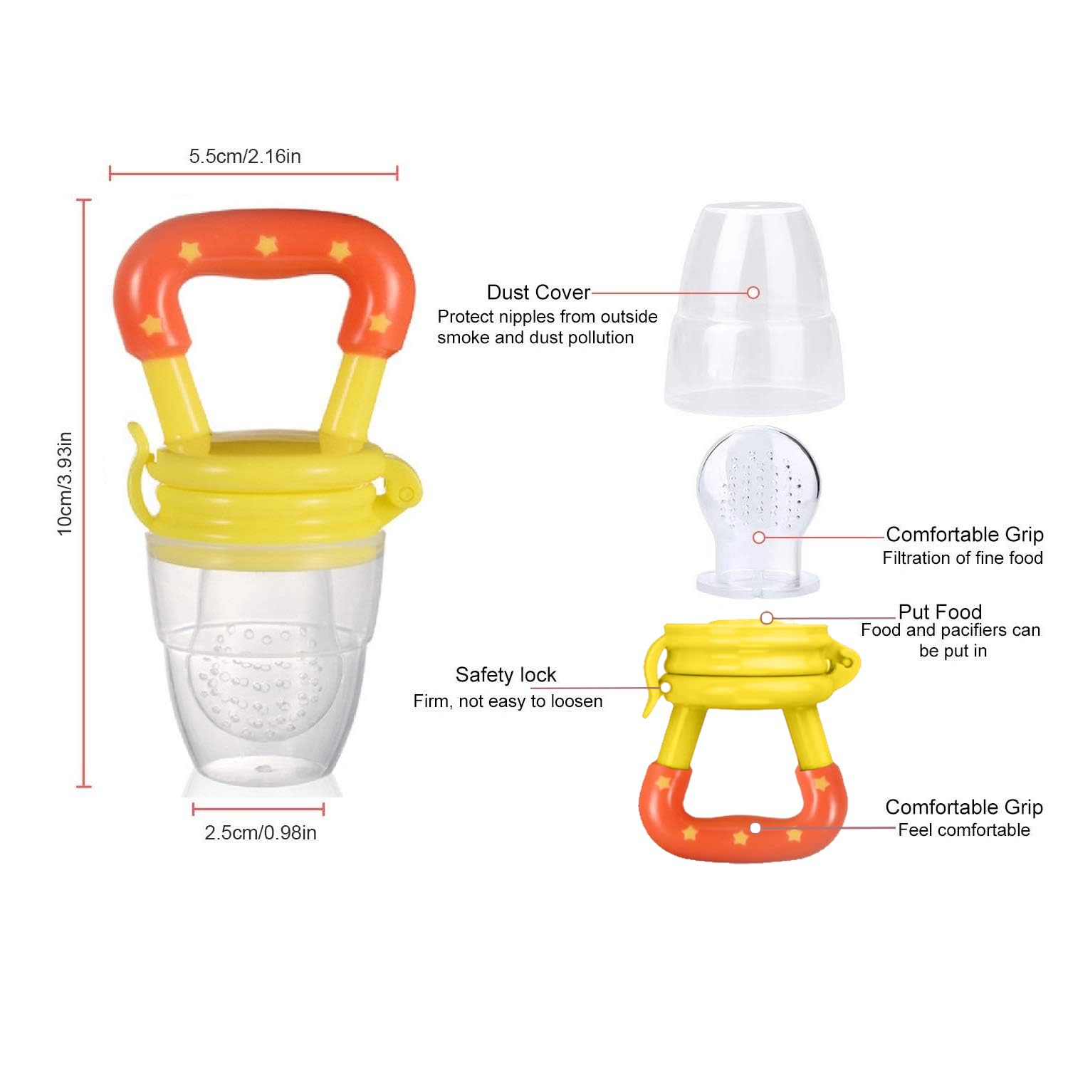 SYGA Medium Fresh Food Nibbler - Baby Fruit Feeder Pacifier with Silicone Mesh for Teething Infants (Yellow) | Perfect for On-the-Go Snacking & Soothing Sore Gums