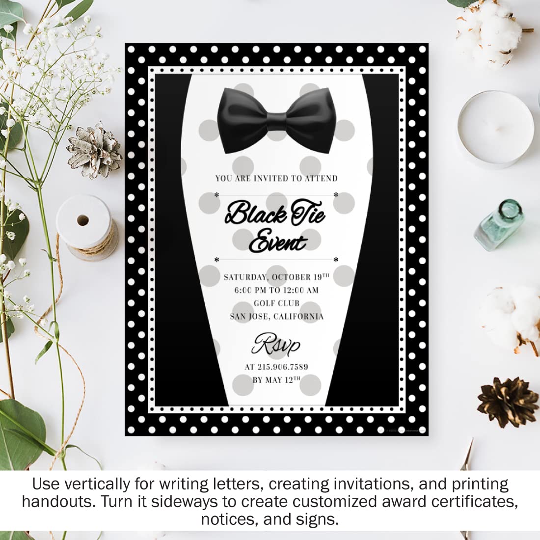 Barker Creek Black & White Dots Decorative Printer Paper - 8.5” x 11” Designer Computer Paper for Home, School & Office - 50 Sheets per Pack - Perfect for Craft Projects, Scrapbooking & Professional Documents