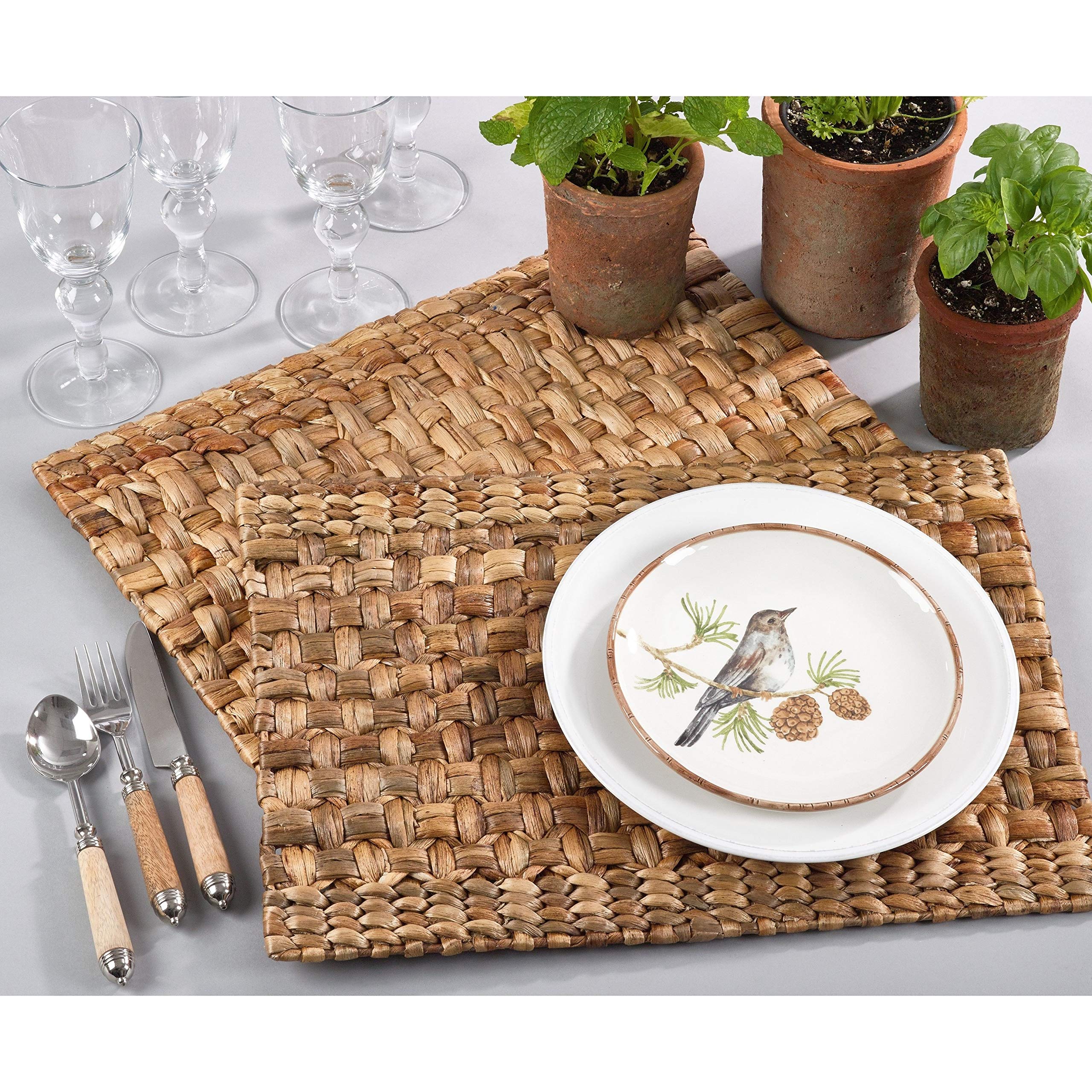 4-Piece Brown Woven Rattan Placemats Set - Natural Wooden Hardboard Texture Table Mats for Dining, Kitchen, and Home Decor (Perfect for Dinner Parties, Picnics, and Everyday Use)