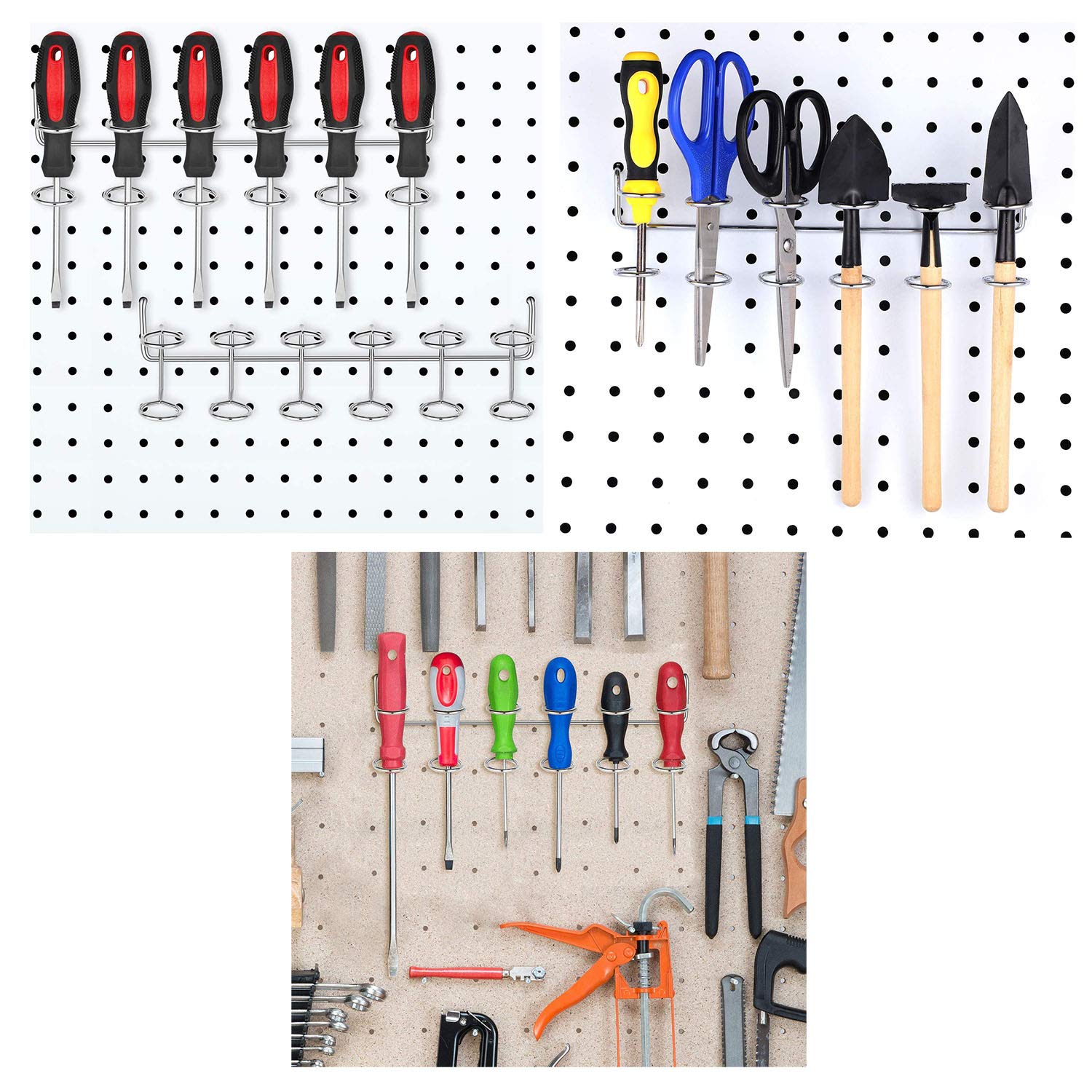 Heyous 6-Tool Multi-Tool Holder with 6 Loops - Steel Pegboard Accessories for Screwdrivers & Hand Tools - Wall Mount Organizer for Garage, Workshop & DIY Projects