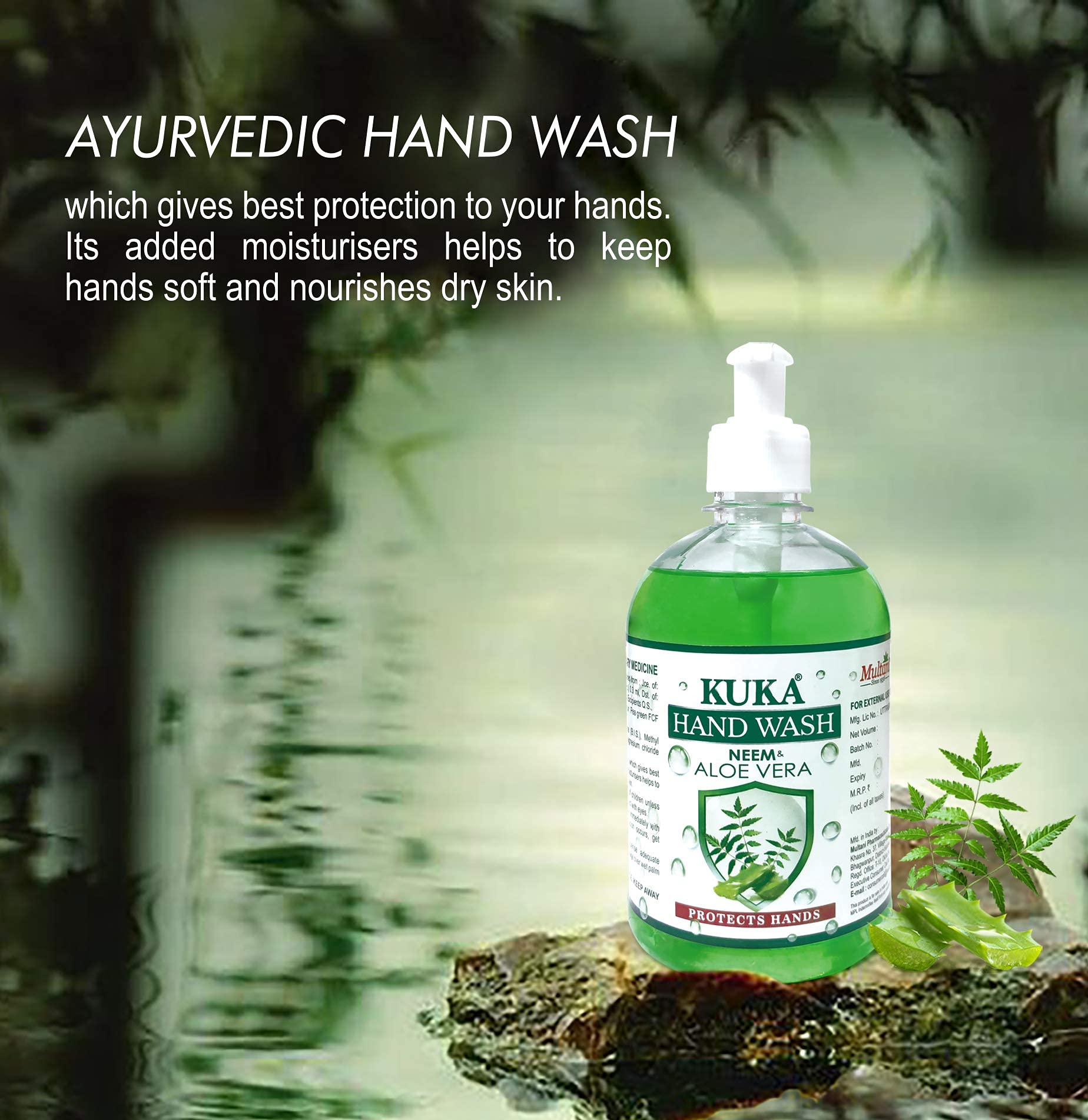 Multani Kuka Neem & Aloe Vera Ayurvedic Hand Wash - 500ml Natural Liquid Soap for Dry & Sensitive Skin | Perfect for Home, Kitchen & Bathroom Use