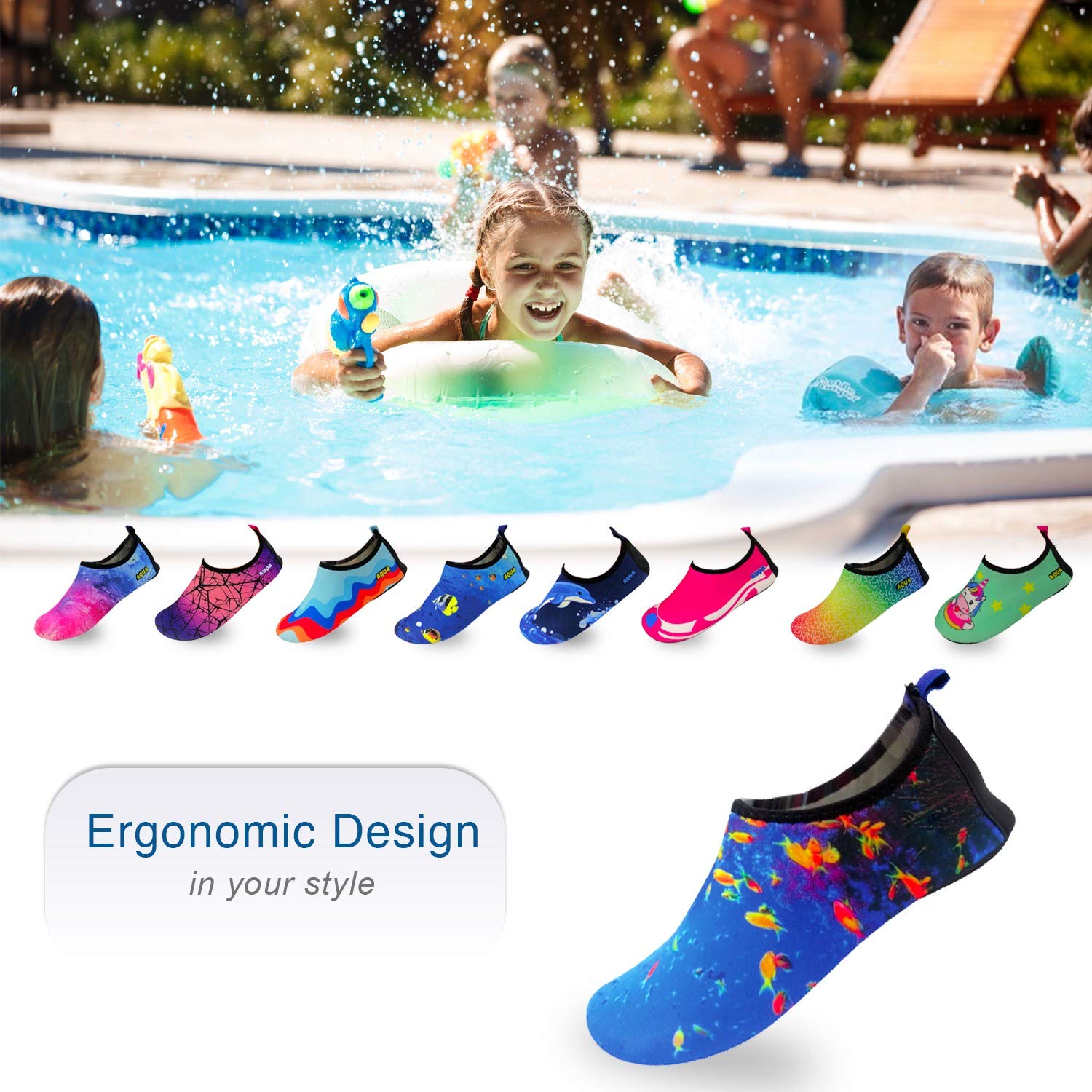 Quick-Dry Non-Slip Lightweight Water Shoes for Swimming, Beach & Pool - Comfortable Aqua Socks for Boys, Girls, Babies & Toddlers - Perfect for Summer Water Activities, Surfing & Outdoor Adventures