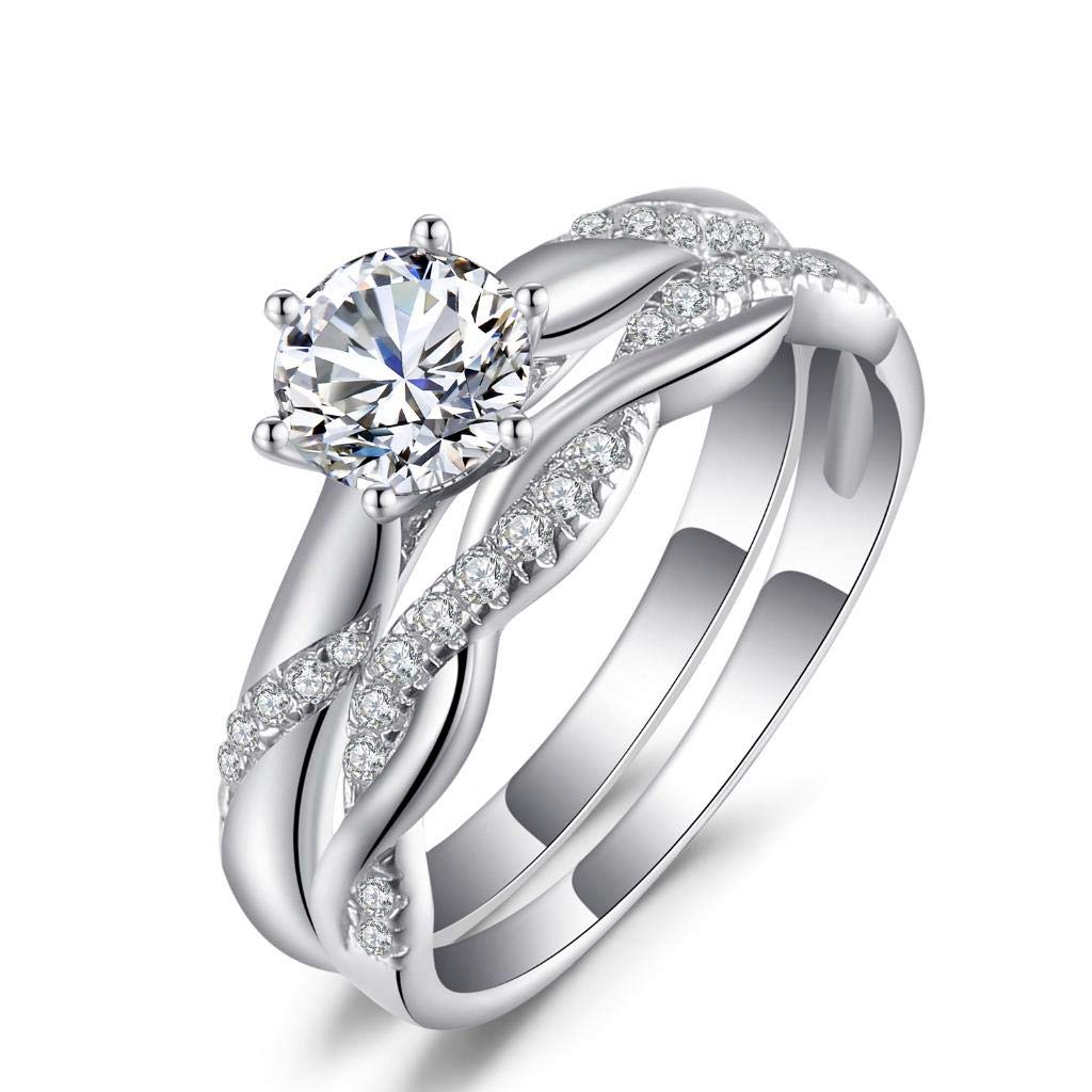 Castillna Sterling Silver Twisted Flame Simulated Diamond CZ Cubic Zirconia Engagement Wedding Bridal Rings Set for Women - Elegant Promise, Anniversary & Bridal Jewelry Gift