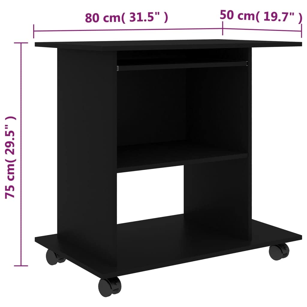 Compact Black Computer Desk with Shelves & Pull-Out Keyboard Tray - 31.5