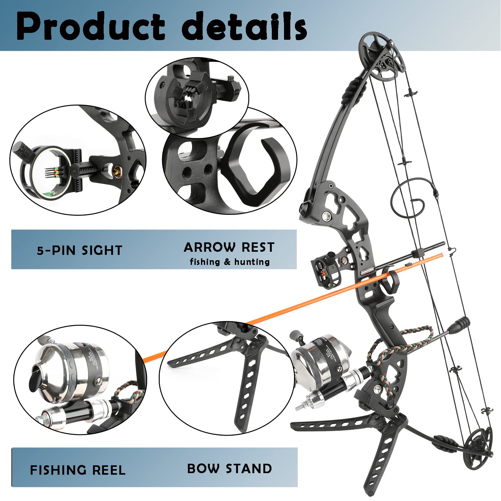Compound Bowfishing Kit with Reel & Arrows - Right/Left Hand for Adults & Youth - Perfect for Fishing, Hunting & Target Practice