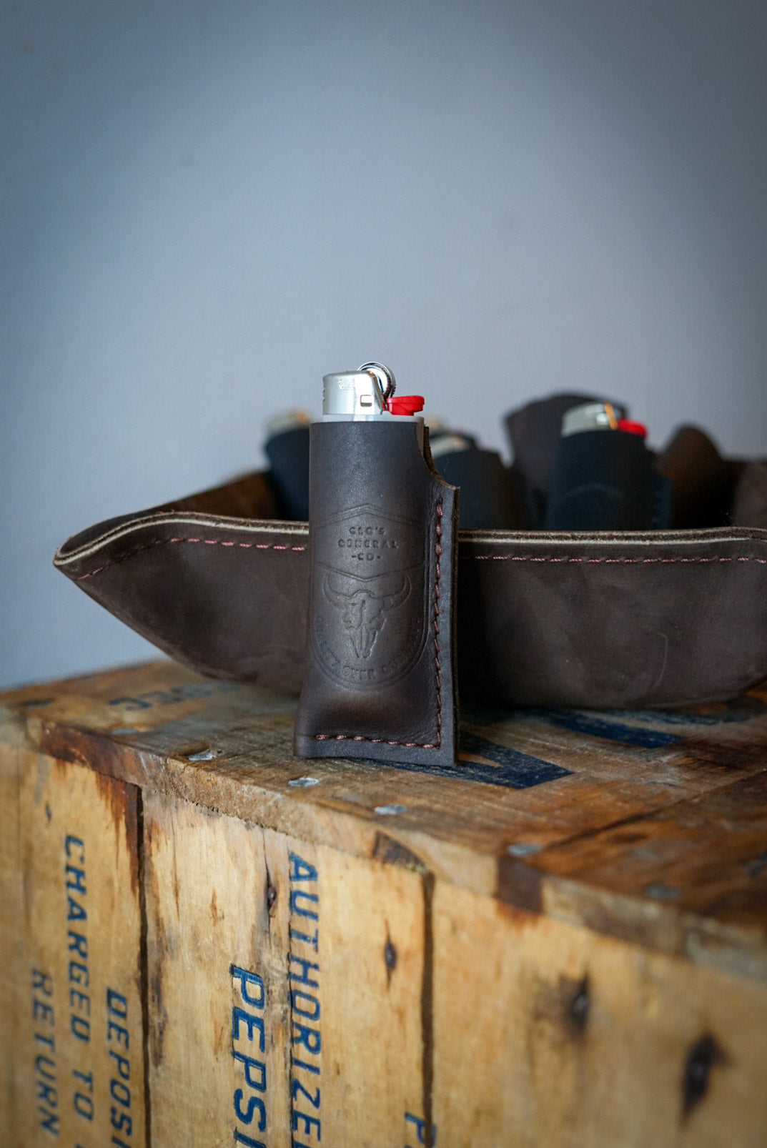 Bison Embossed & Flat Brown Lighter Cozy - Durable & Stylish Lighter Cover for Outdoor Camping, Hiking, and BBQ Parties