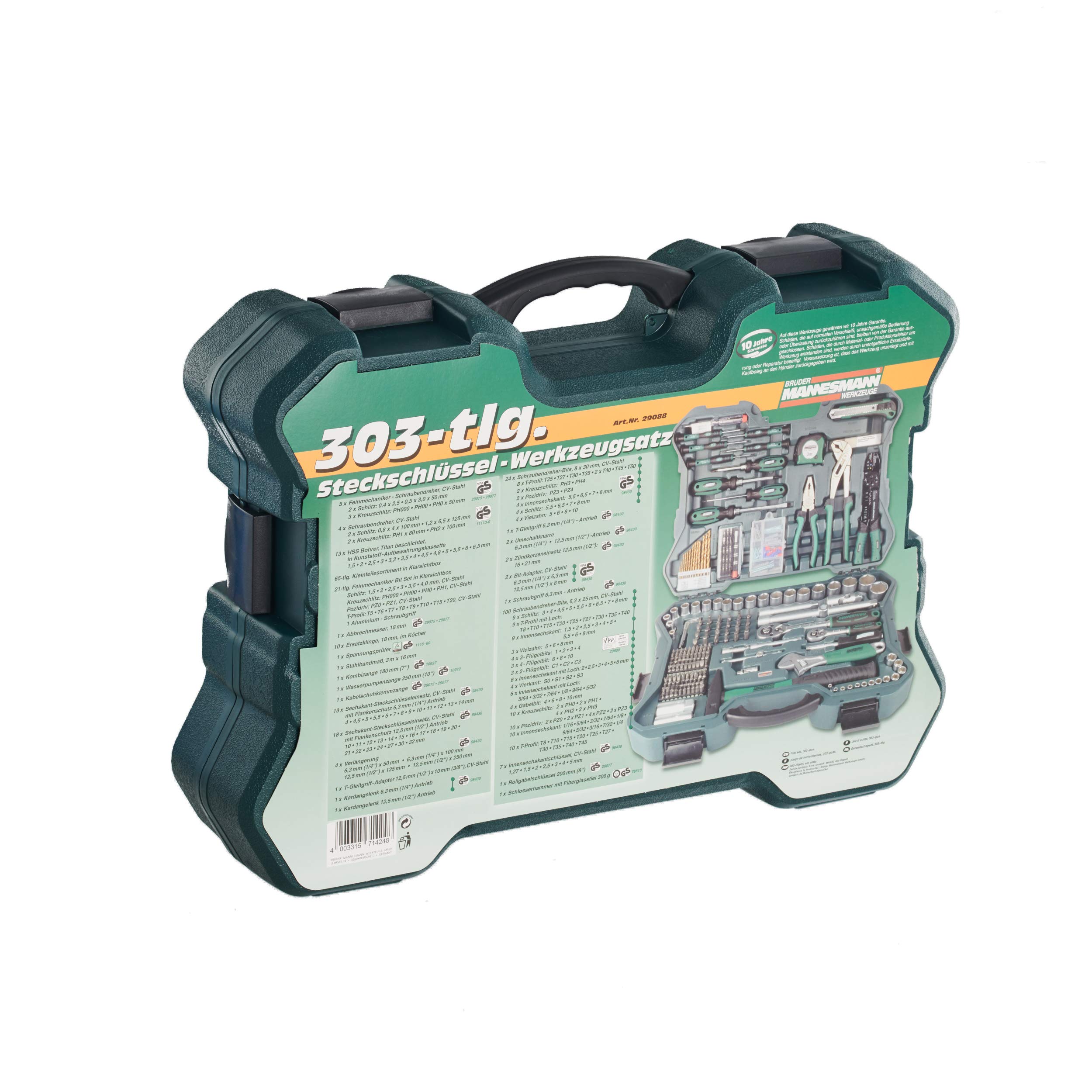 Brder Mannesmann 303-Piece Tool Set - Complete Home & Auto Repair Kit for DIY Projects, Maintenance, and Emergency Fixes