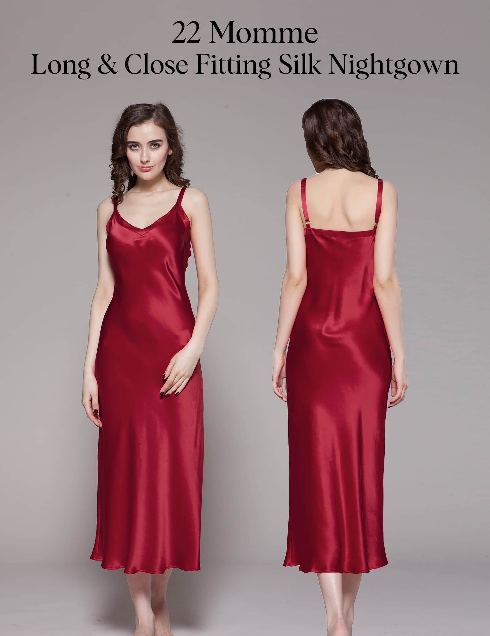 LilySilk 22 Momme 100% Pure Silk Nightgown for Women - Sleeveless V-Neck Cami Sleep Dress with Spaghetti Straps | Luxurious Long Nightwear for Comfortable Sleep & Relaxation at Home