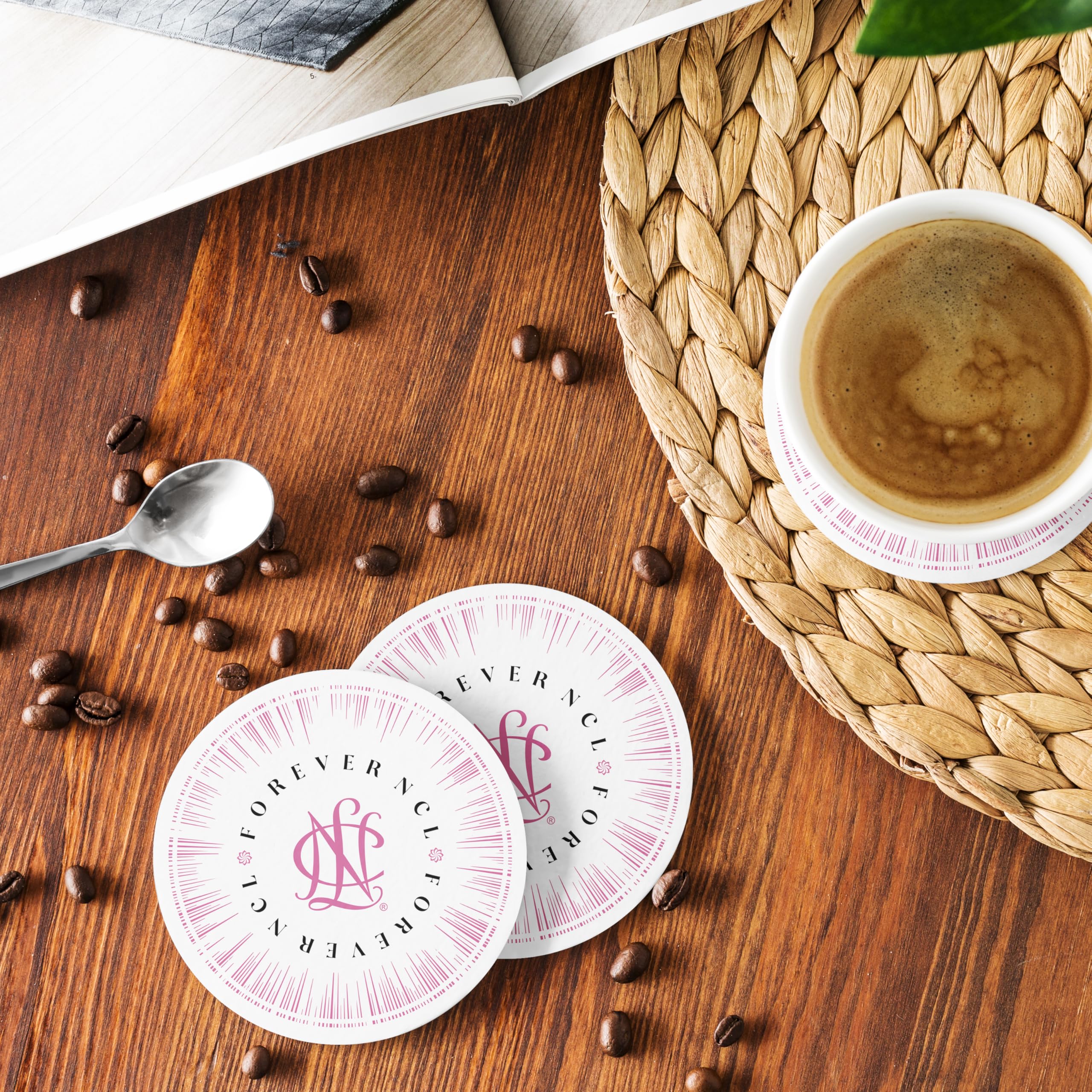 National Charity League Cork-Backed Hardboard Drink Coasters Set of 4 - Round Beverage Protectors for Coffee Tables, Bars & Home Decor (NCL #8)