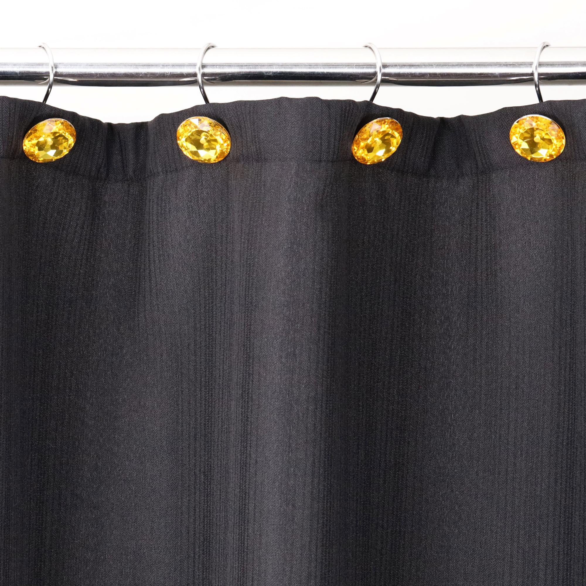 12-Pack Yellow Gold Shower Curtain Hooks with Orange Crystal Bling & Sparkling Diamond Accents - Elegant Bathroom Accessories for Fall, Thanksgiving Decor | Perfect for Holiday Home Decor & Gift Giving