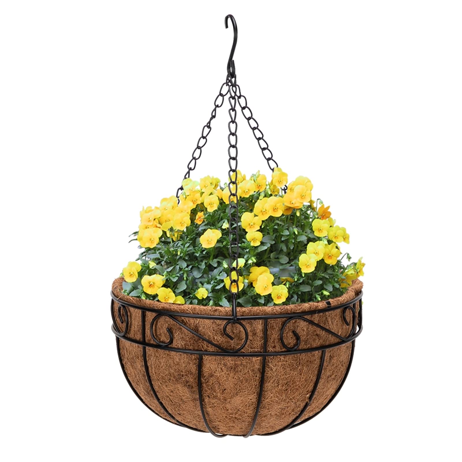 4 Pack Black Metal Hanging Planters - 10 Inch Round Flower Pots for Indoor & Outdoor Use - Perfect for Patio, Garden, Yard, Balcony Decor - Rust-Resistant Hanging Basket for Plants, Herbs, and Flowers