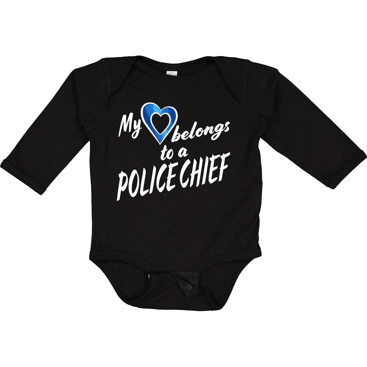 Inktastic My Heart Belongs To a Police Chief Blue Heart Long Sleeve Baby Creeper - Soft & Comfortable for Newborns & Infants - Perfect for Family Photos & Special Occasions