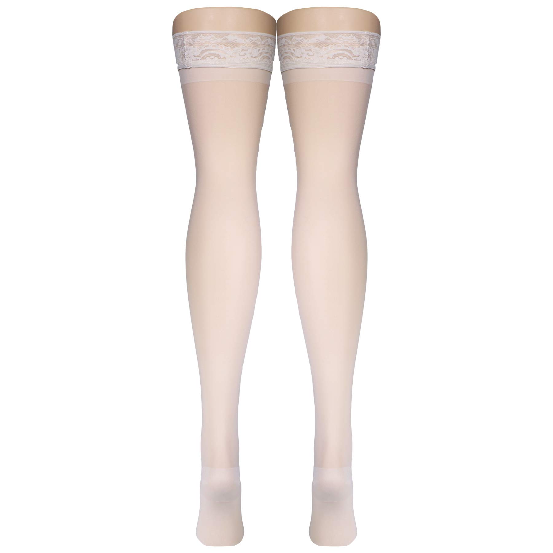 Truform Sheer Compression Stockings 15-20 mmHg - Women's Thigh High Support Stockings 20 Denier - Ivory Small - Perfect for Travel, Pregnancy & Varicose Vein Relief
