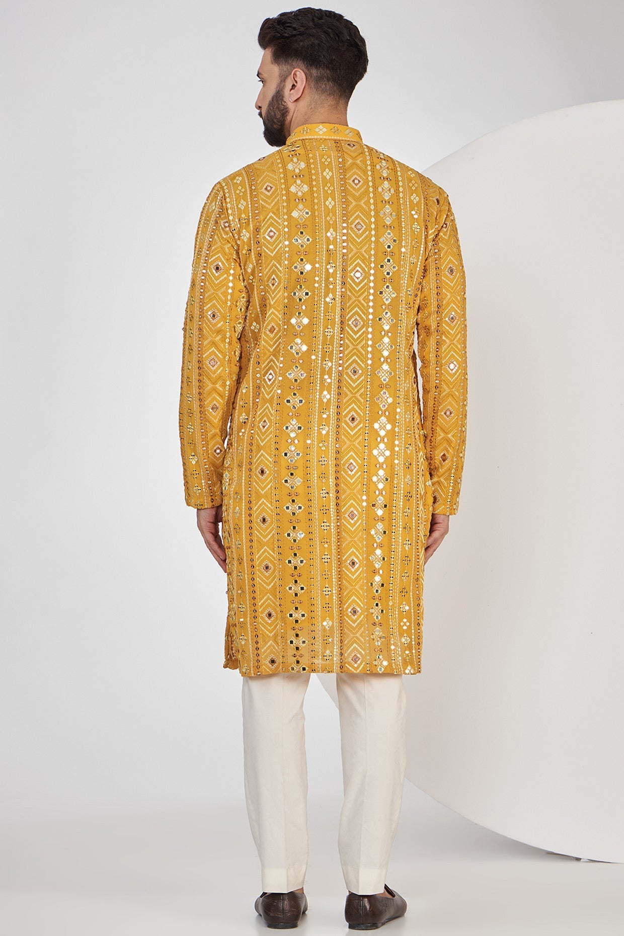 Mustard Mirror Work Kurta - Embroidered Indian Ethnic Tunic for Women | Perfect for Festivals, Weddings & Casual Wear