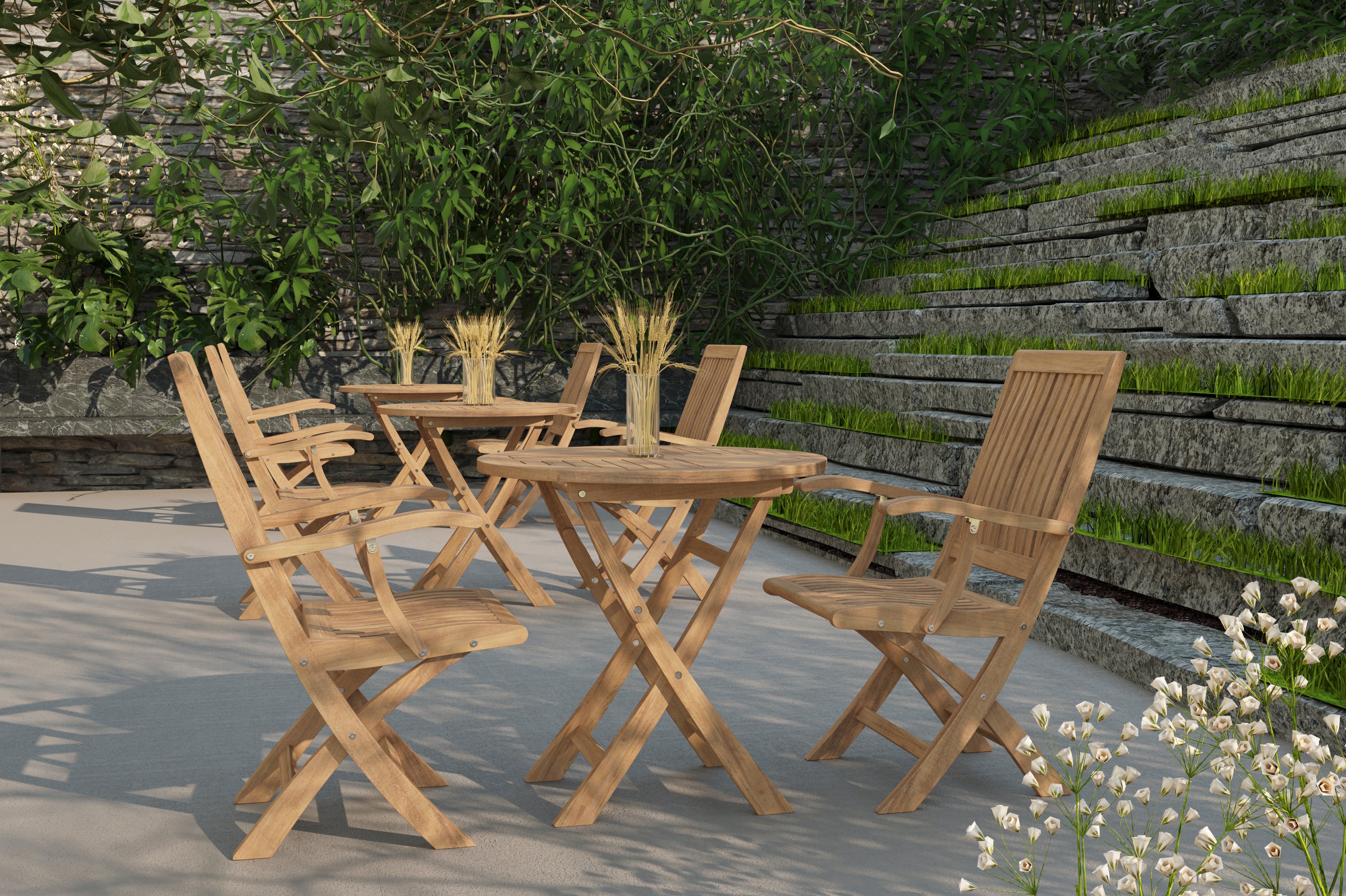 Florence Teak Outdoor Dining Folding Armchair - Weather-Resistant Patio Furniture for Garden, Poolside & Backyard Relaxation