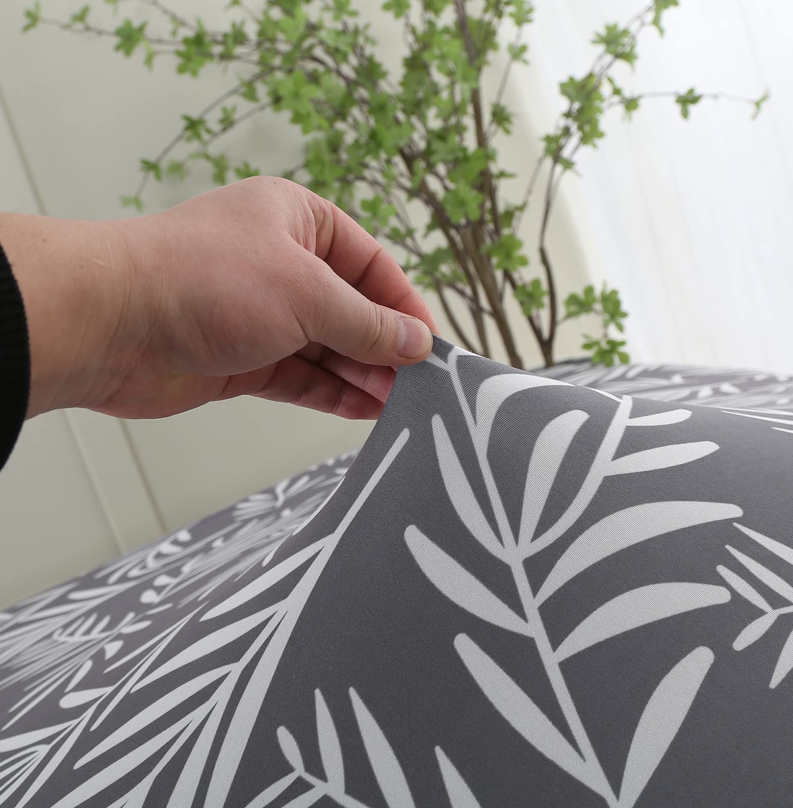 Stretch Elastic Armless Futon Cover - Slipcover for Folding Sofa Bed, Furniture Protector for Foldable Futon Without Armrests (Grey Leaves) - Perfect for Small Spaces, Guest Rooms & Dorm Decor