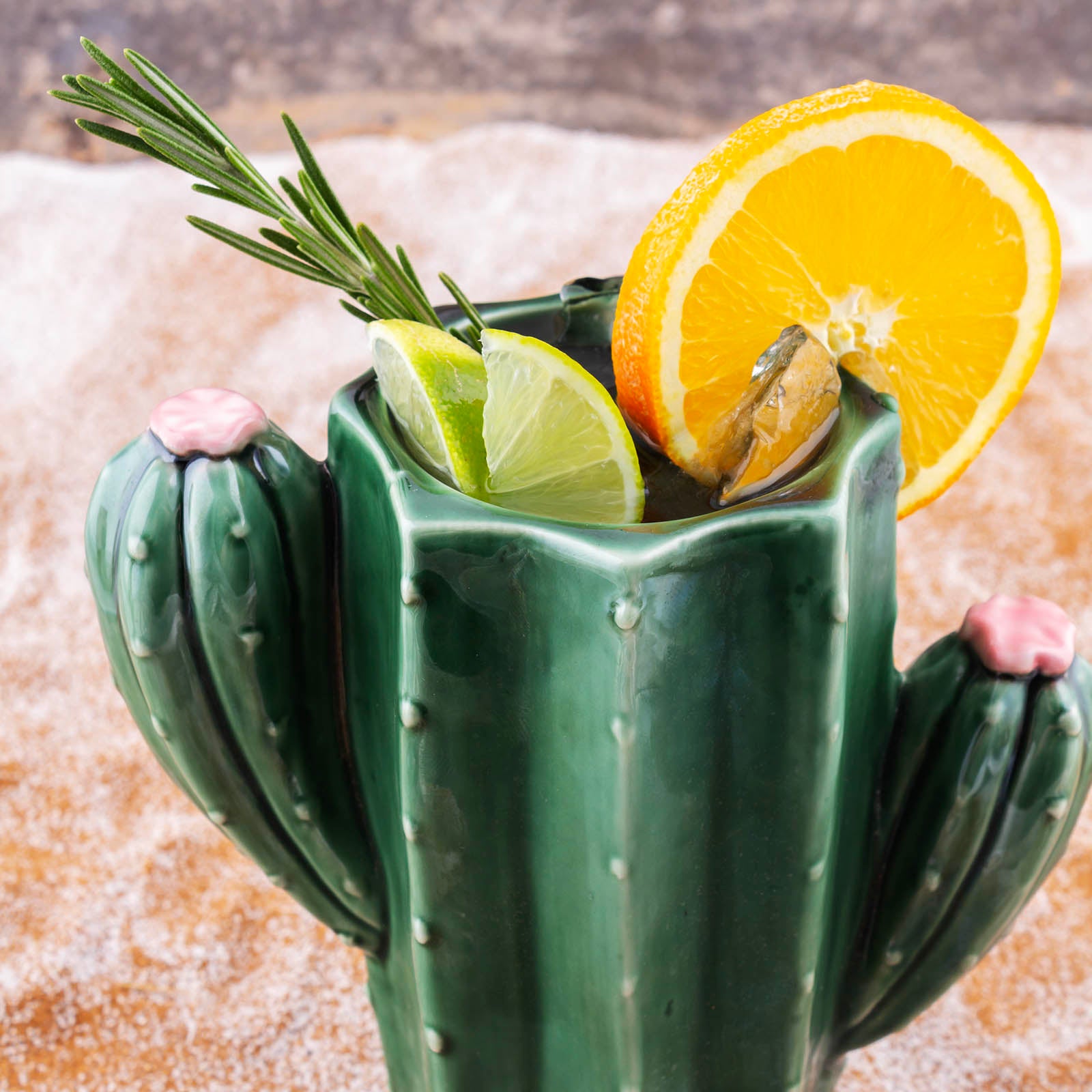 BarConic® Tiki Mug - 15oz Cactus Design Ceramic Cup with Lid - Perfect for Tropical Cocktails, Party Drinks & Home Bar Decor