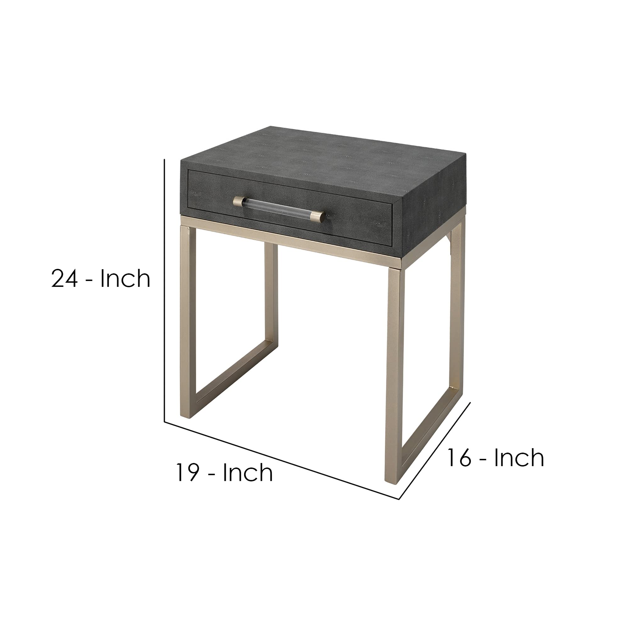 Benjara Modern Gray Side Table with One Drawer and Sturdy Metal Base - Perfect for Living Room, Bedroom or Office Accent Furniture