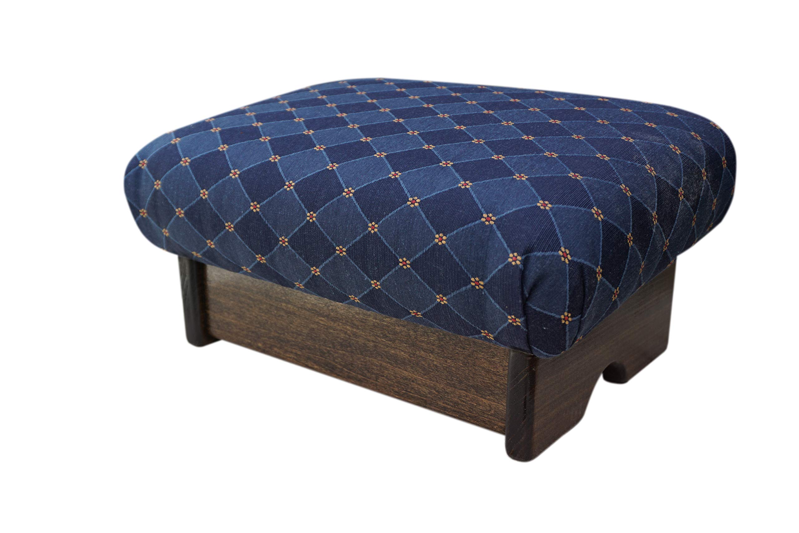 Premium Padded Foot Stool with Blue Fabric - Ergonomic Design, Walnut Finish | Made in USA | Perfect for Living Room, Office & Bedroom Comfort