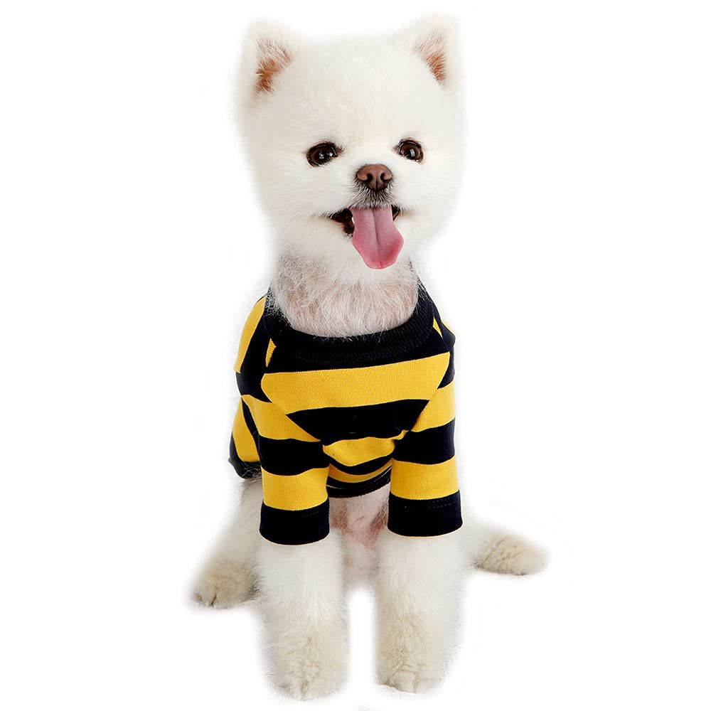 Soft Breathable Cotton Rugby Striped Dog T-Shirt for Small & Large Dogs - Comfortable Pet Clothes (Large, Yellow/Navy) - Perfect for Daily Walks, Playtime & Outdoor Adventures
