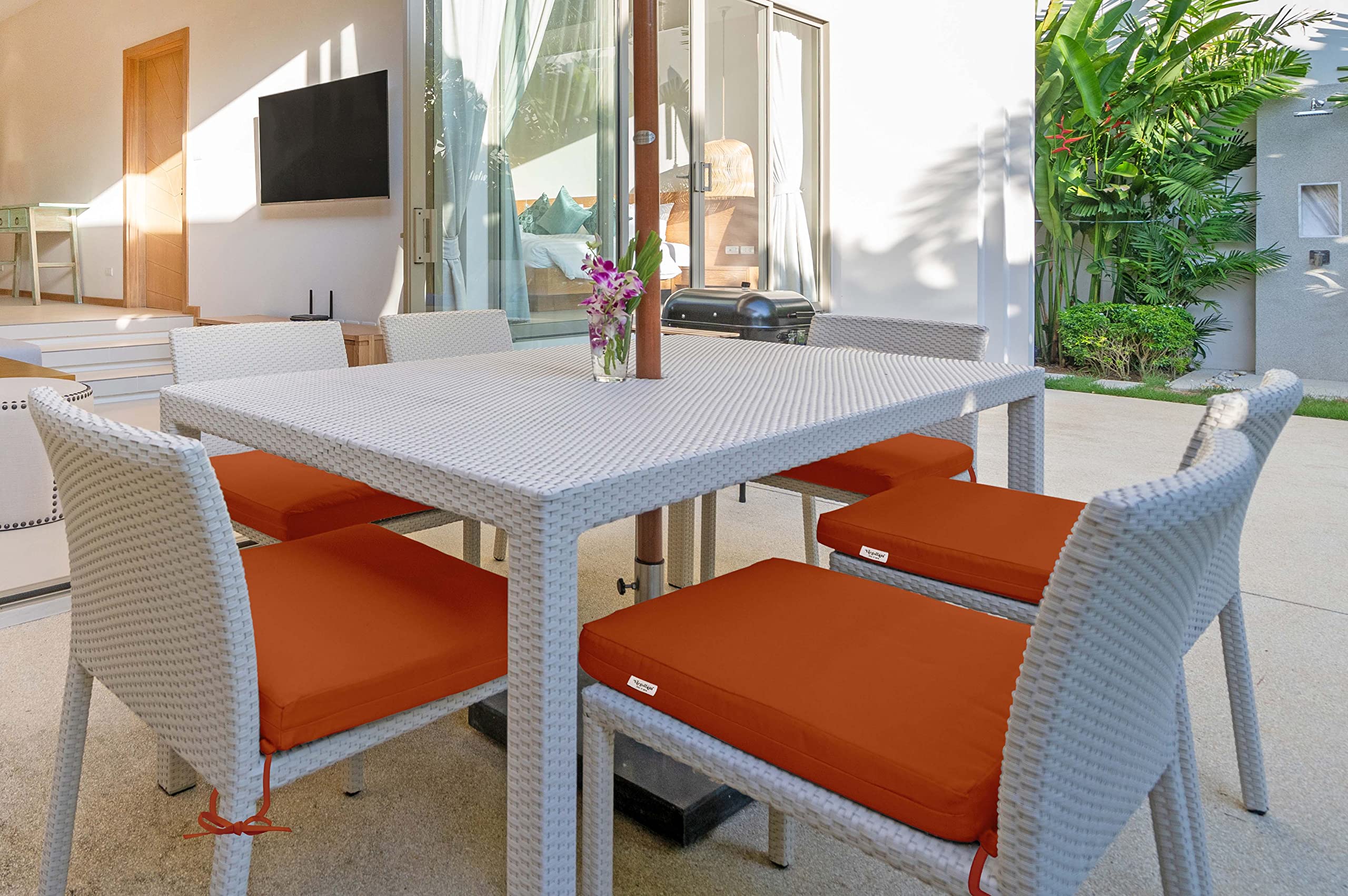 20x20 Inch Indoor/Outdoor Square Chair Cushions with Ties - Waterproof Patio Seat Cushions Set of 2 for Garden Furniture, Deck Chairs, Porch Swing - Comfortable & Durable Home Decor in Orange