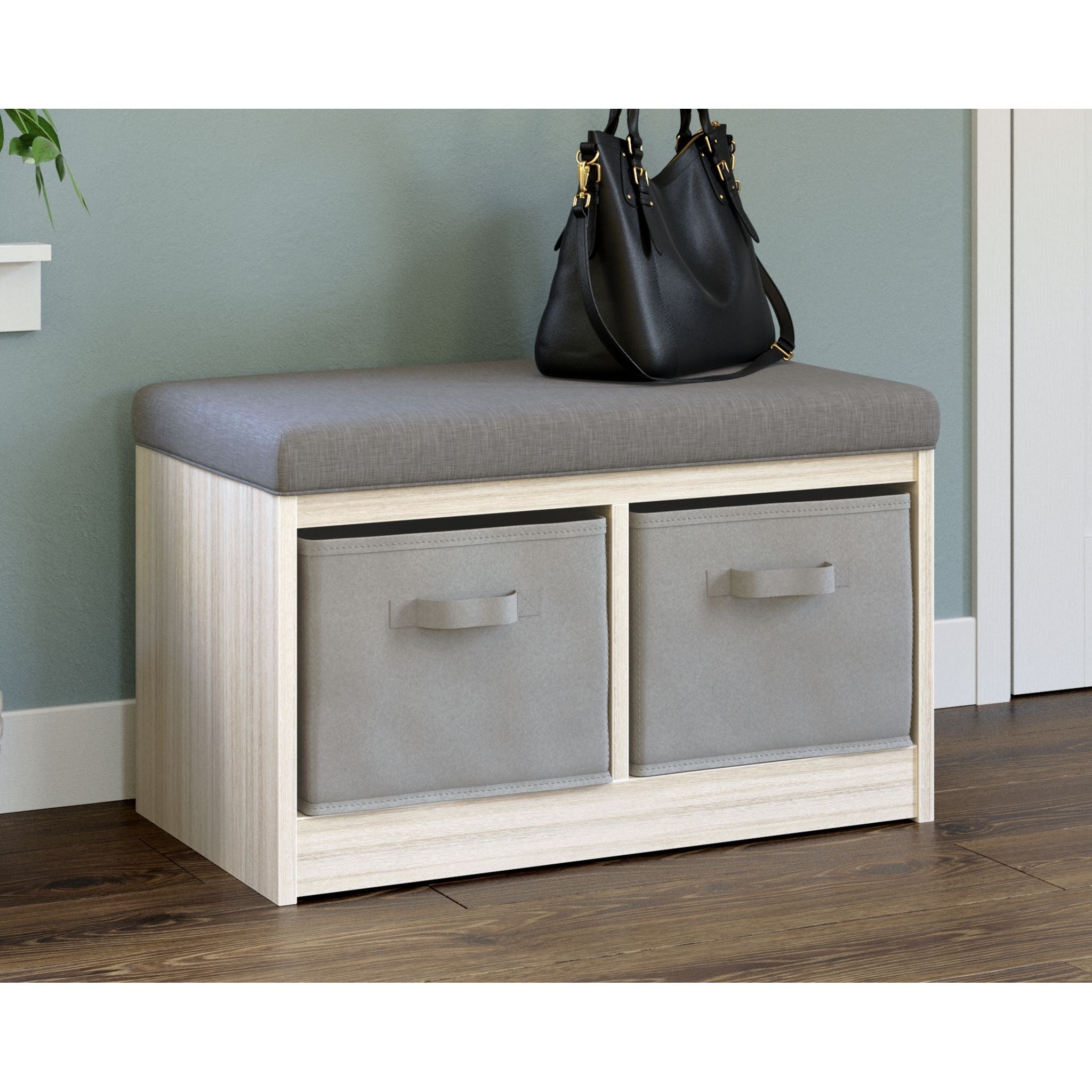 Blariden Storage Bench with Seat - Gray & Natural Wood Finish - Perfect for Entryway, Living Room, or Bedroom Organization