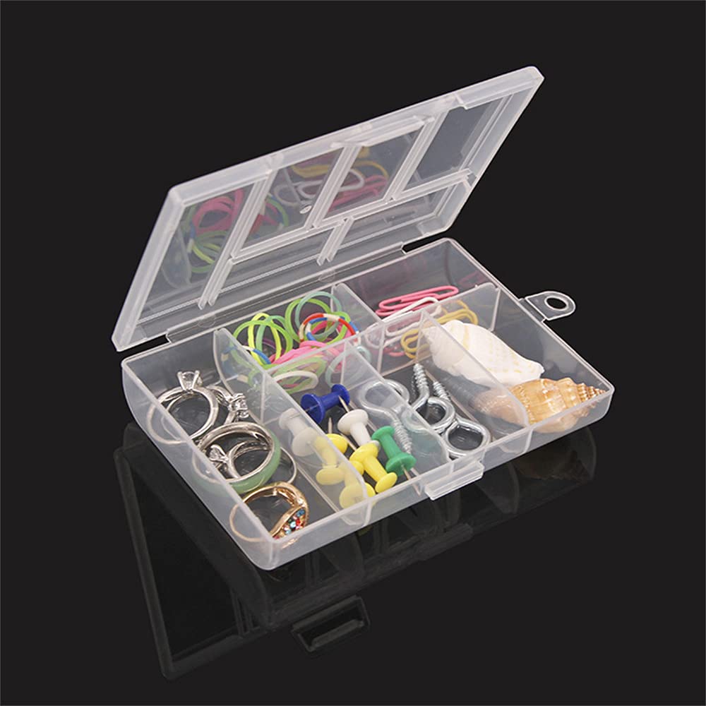 6 Compartment Clear Plastic Storage Box - Jewelry Organizer, Cosmetic Case, Bead & Electronic Component Container - Snap Lock & Hanging Hole Design (4-Piece Set, Colorful) - Perfect for Home, Office & Travel Organization