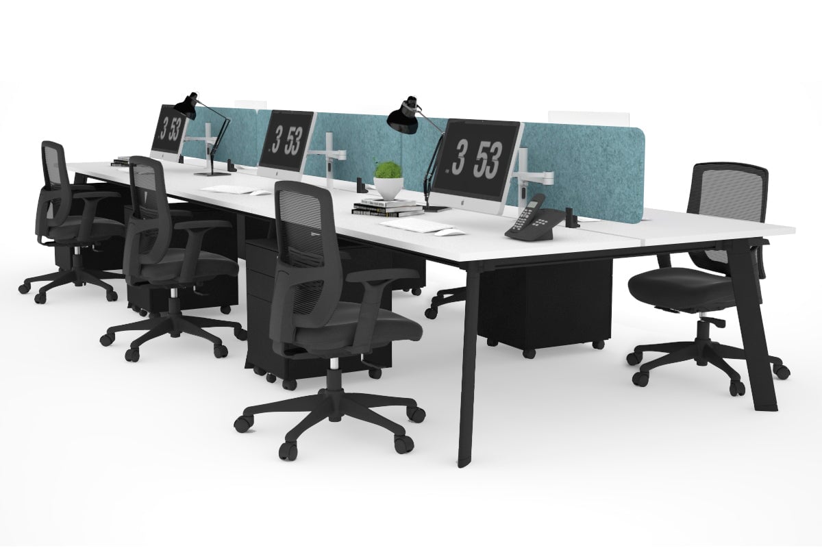 6-Person Workstation with Black Frame - 1600L x 700W Dimensions - Ideal for Office, Conference Room, or Coworking Space