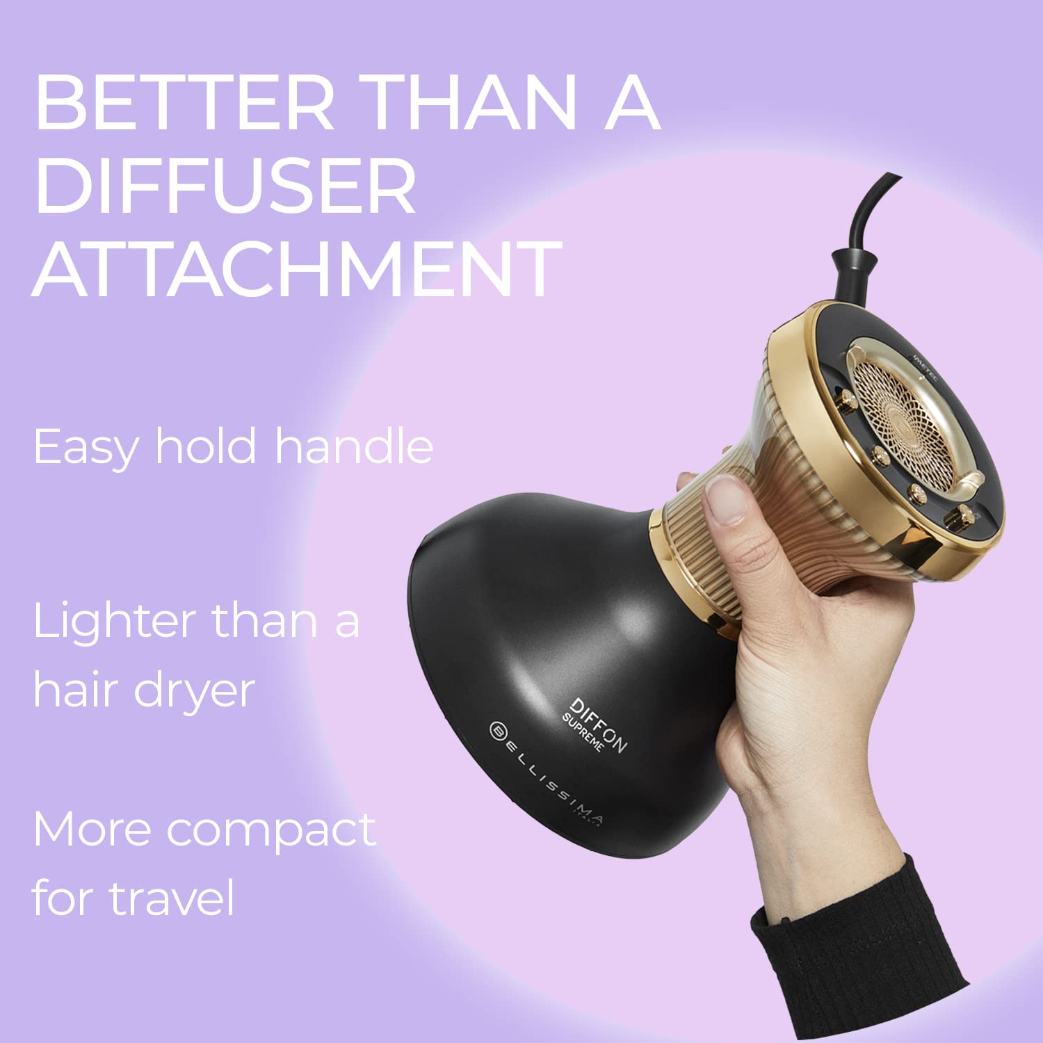 Diffon Supreme Hair Diffuser & Curly Hair Dryer Attachment - XL Quick Dry Diffuser with Cool Shot Button & Anti-Frizz Technology for Natural Curls - Perfect for Home Salon & Professional Styling