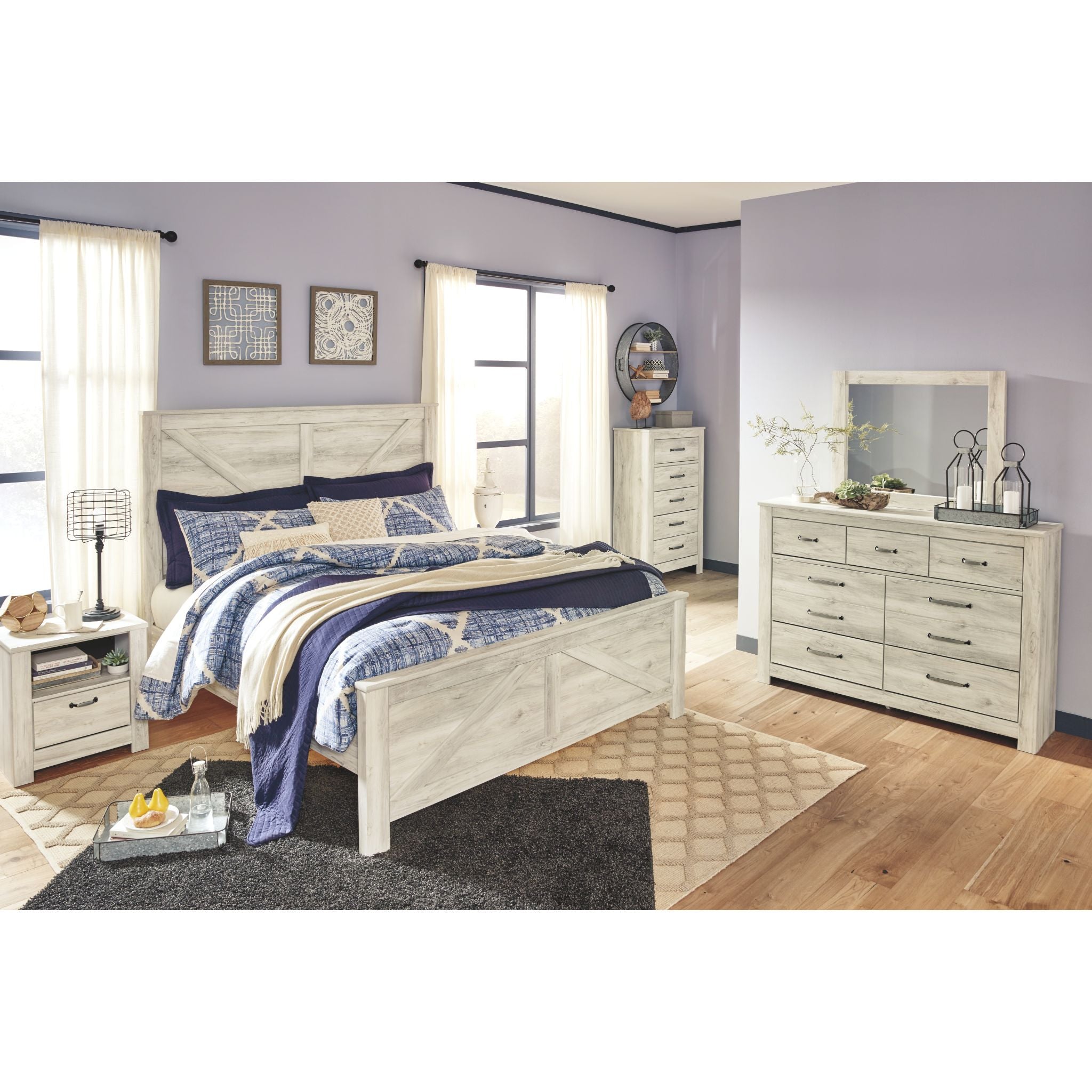 Bellaby King Panel Bed - White Wash Finish, Solid Wood Frame, Modern Farmhouse Style - Perfect for Master Bedrooms, Guest Rooms & Cozy Retreats