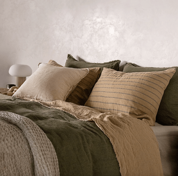 Premium Basix Stripe Carmel/Tempest Linen Pillowcase Set - Soft & Breathable Bedding for Side Sleepers & Hot Sleepers - Perfect for Home, Hotel, and Airbnb Use