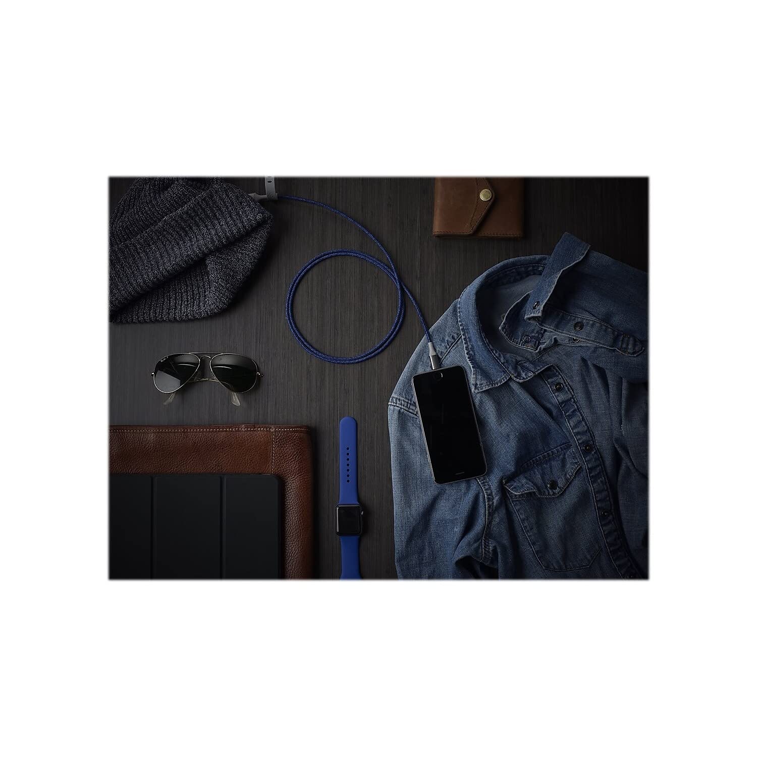 360 Electrical Habitat 4ft Premium Bragged Charging Cable with Lightning Connector - Navy, MFi Certified, Fast Charging iPhone Cable, iPad Charger Cord - Perfect for Home, Office & Travel Use