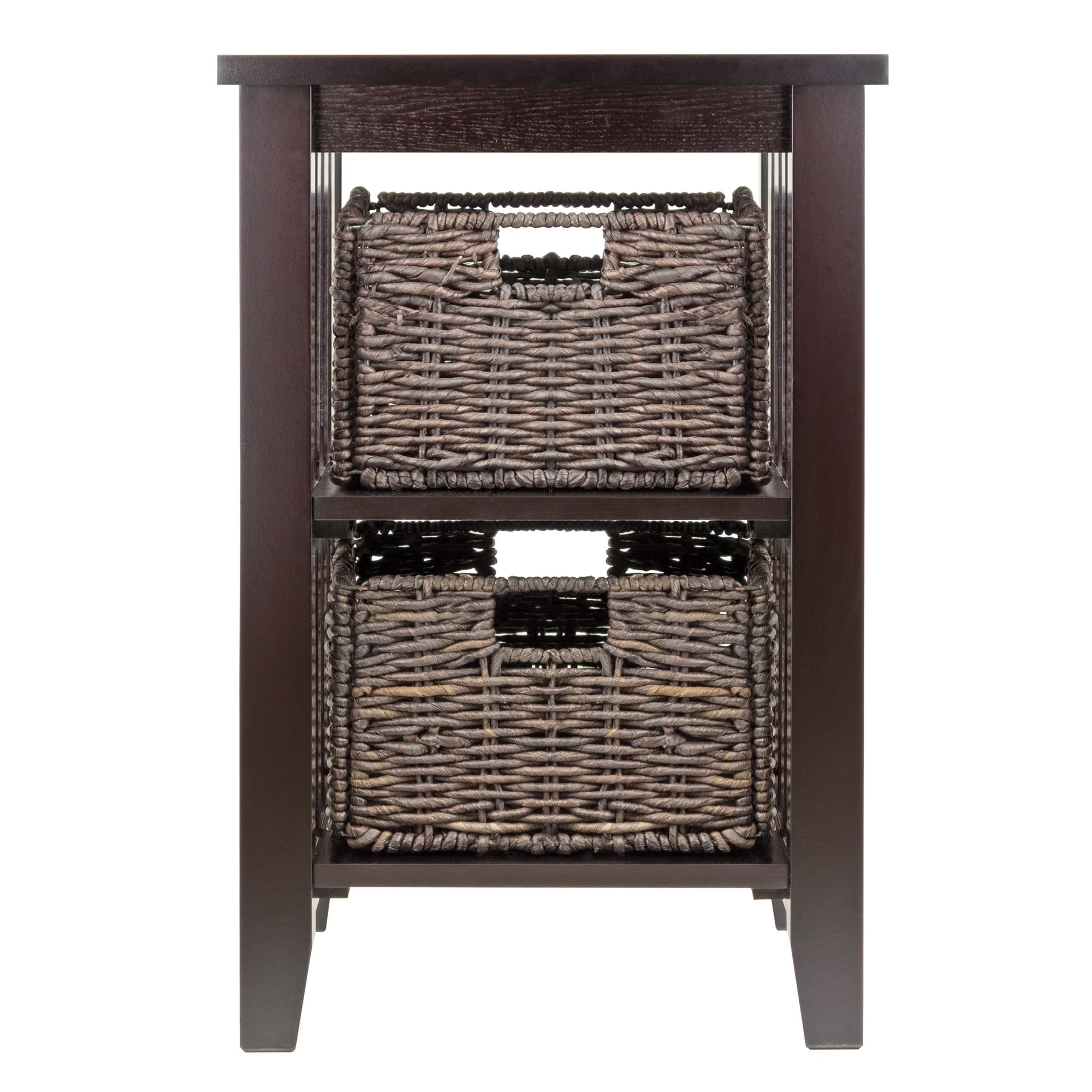 Morris Accent Table with 2 Foldable Chocolate Corn Husk Baskets - Espresso Finish - Perfect for Living Room Decor, Coffee Table Storage & Farmhouse Style Home