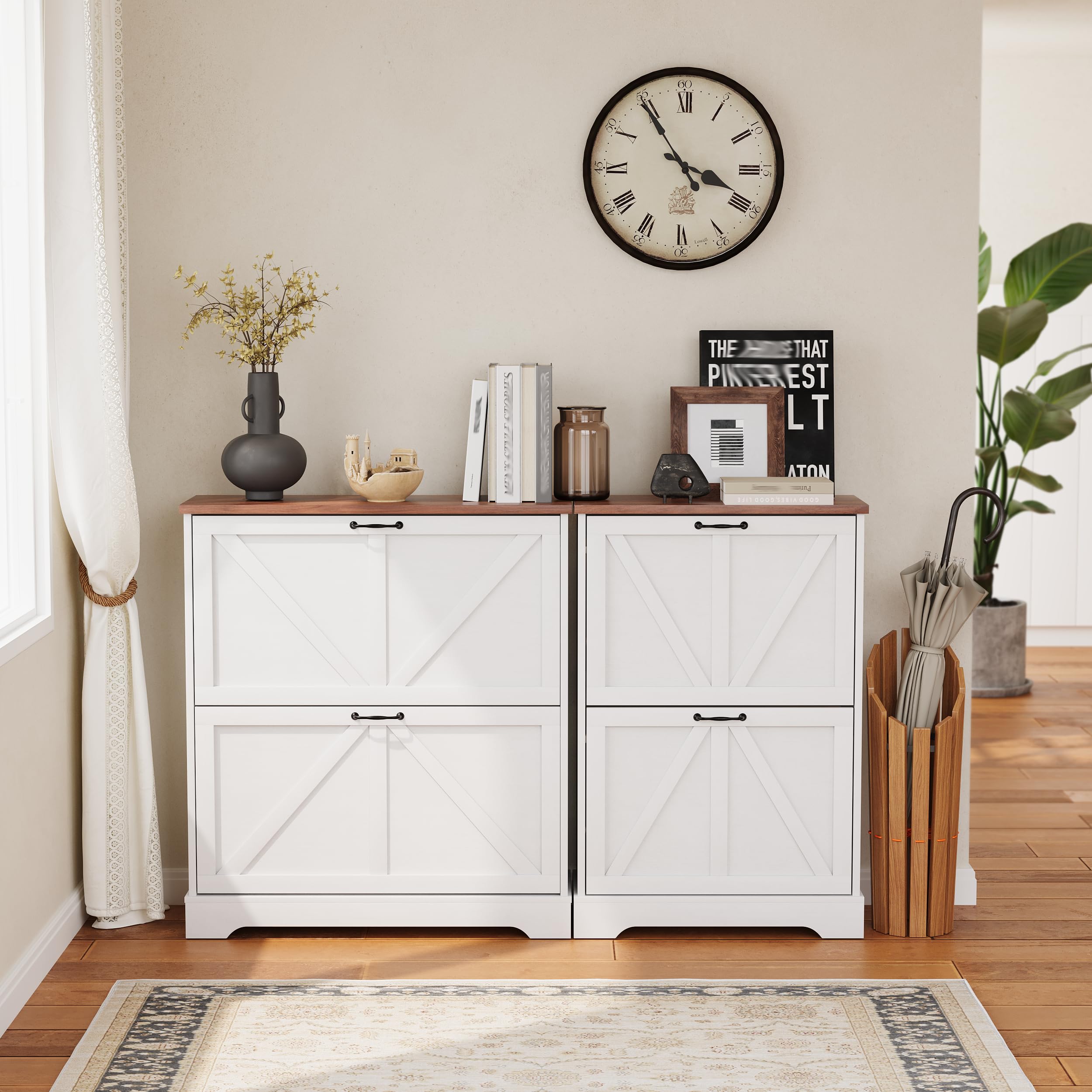 Farmhouse Shoe Cabinet with Barn Door - Rustic Entryway Storage for Small Spaces