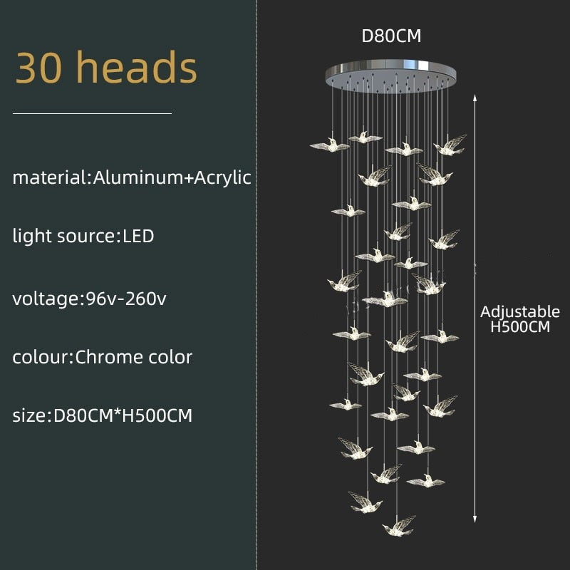 Elegant Acrylic Glass Birds Chandelier - Modern Crystal Ceiling Light Fixture for Dining Room, Living Room & Bedroom Decor