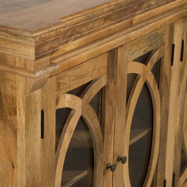 French Arched Glass Door Sideboard Buffet Cabinet - Elegant Dining Room Storage for China, Dishes & Linens - Perfect for Entertaining & Home Decor