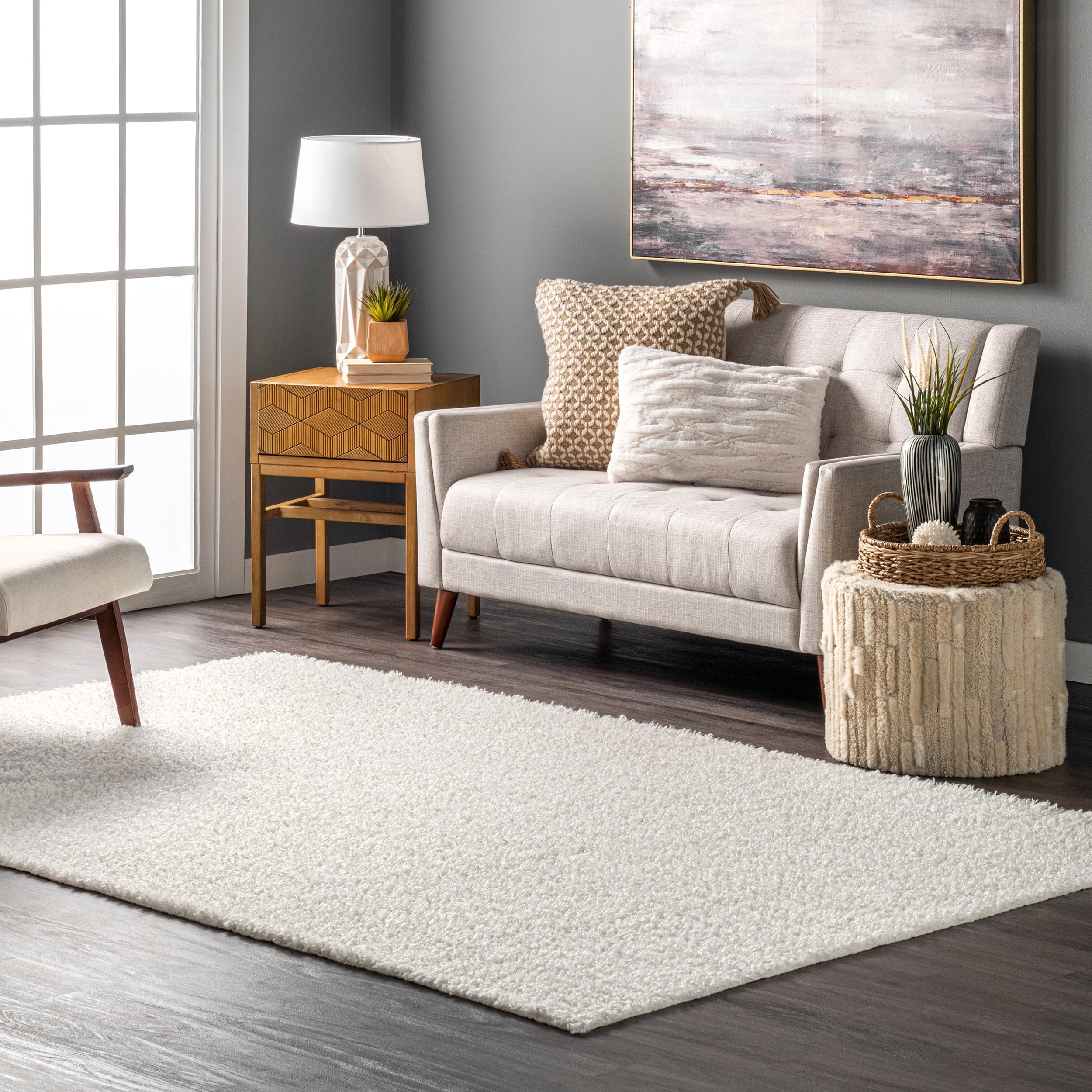 nuLOOM Marlow Machine Washable Soft Shaggy Faux Sheepskin Area Rug, 6x9 Feet, White - Plush Living Room Rug for Cozy Bedroom & Nursery Decor