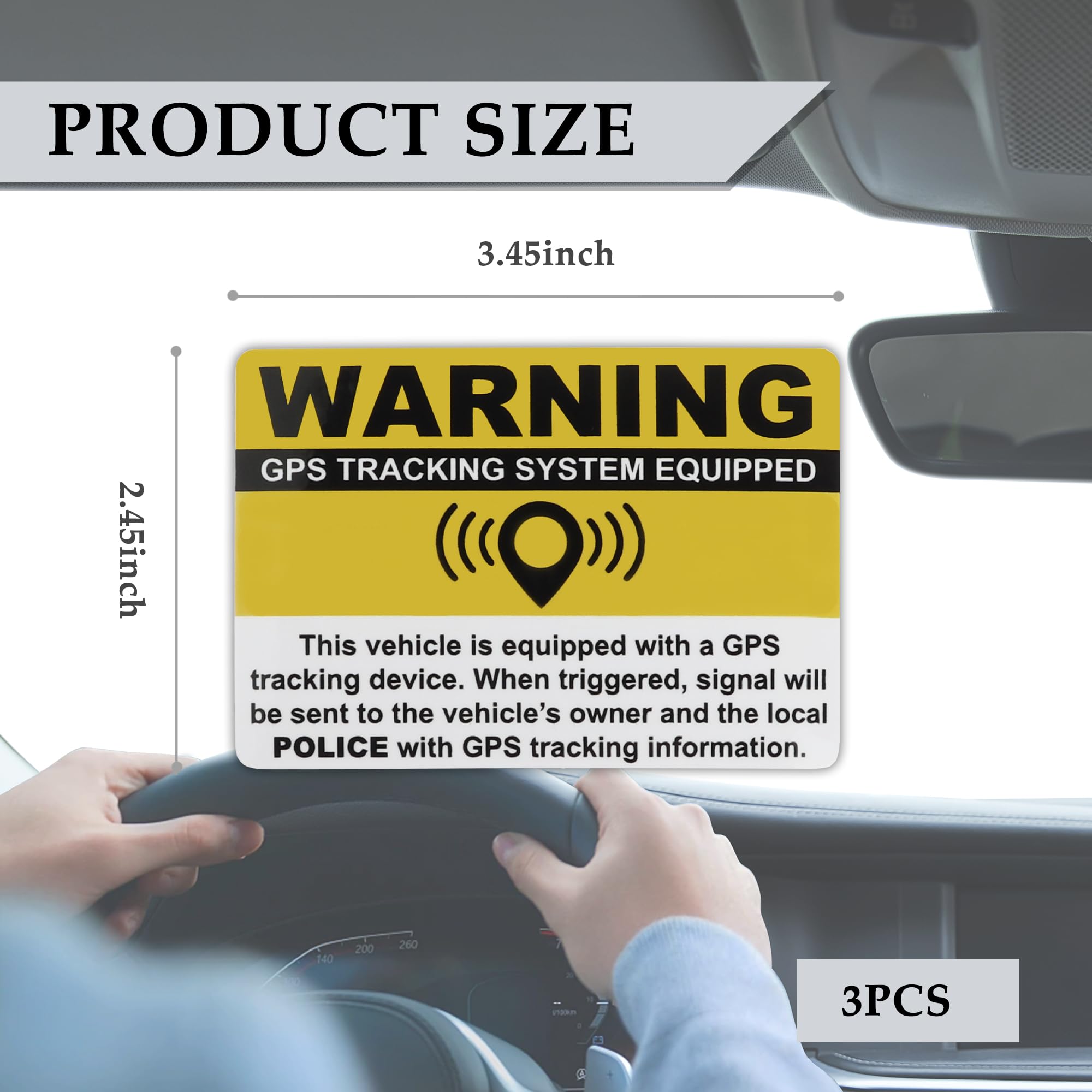 3PCS Anti-Theft GPS Warning Stickers 3.2x1.4 Inch for Car SUV Truck - Deter Vehicle Theft