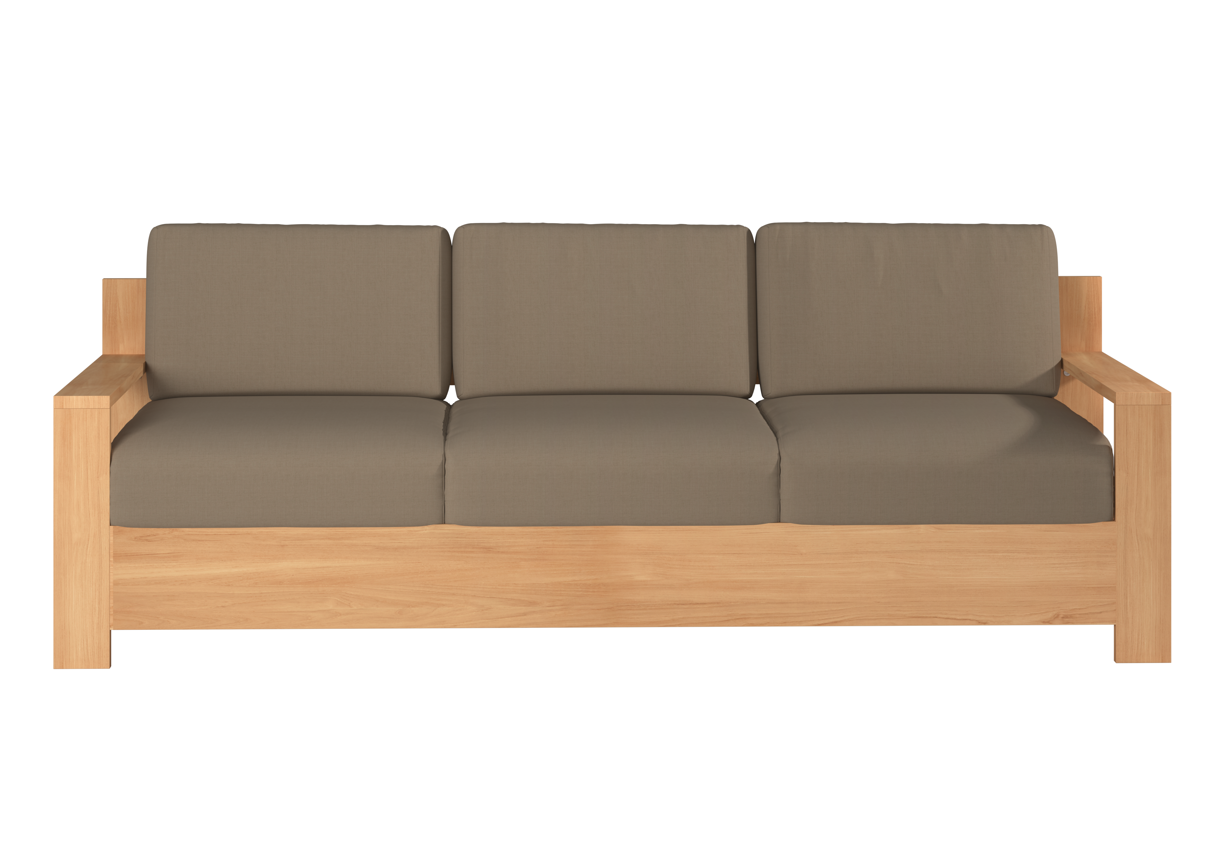 Lothair 3-Person Teak Outdoor Sofa with Sunbrella Fawn Cushion - Waterproof Patio Furniture Set for Backyard, Poolside & Garden Relaxation
