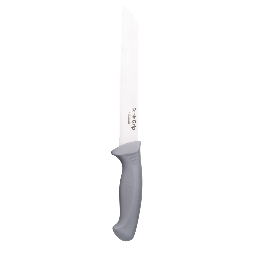 Restaurantware Comfy Grip 8 Inch Bread Knife - Sharp Serrated Stainless Steel Blade with Ergonomic Non-Slip Handle for Slicing Bread, Cake & Pastries | Dishwasher Safe | Perfect for Bakeries, Restaurants & Home Kitchens