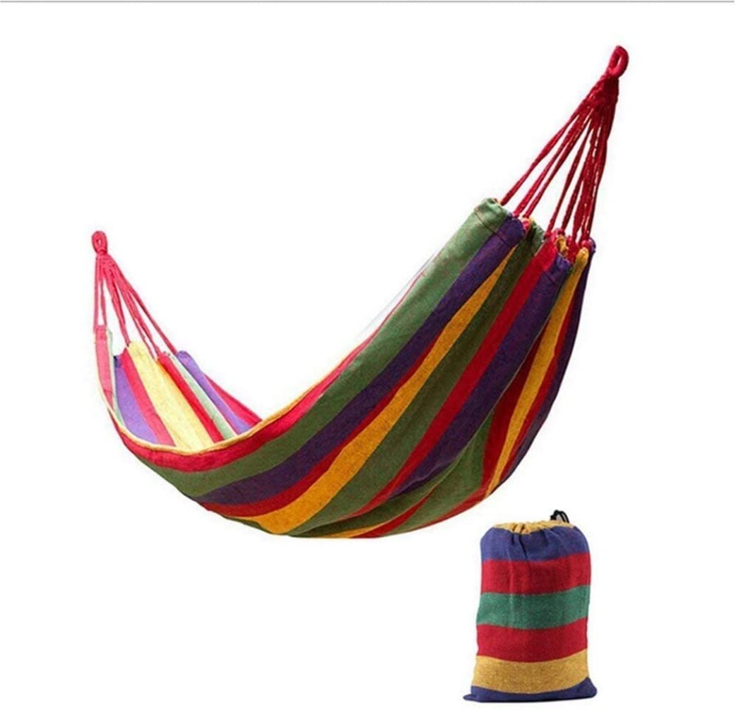 **2-Person Striped Canvas Hammock for Outdoor Camping & Backyard Relaxation - 280x80cm Thickened Hanging Bed Swing - Perfect for Patio, Beach, Garden (Color: Red)**