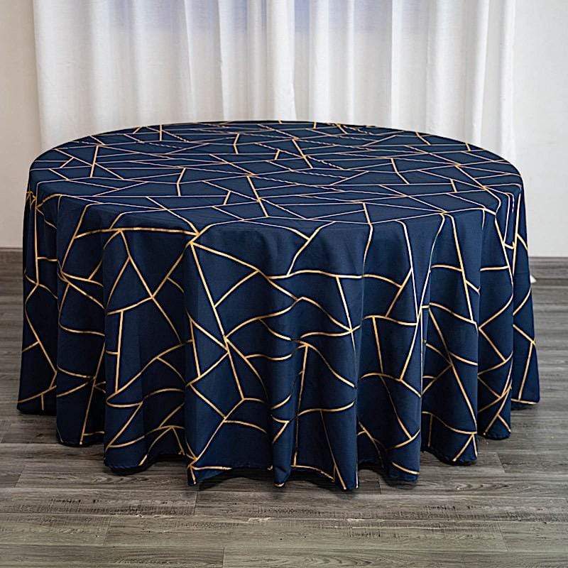120 Polyester Round Tablecloth with Metallic Geometric Pattern - Elegant Dining Decor for Weddings, Parties & Home Events