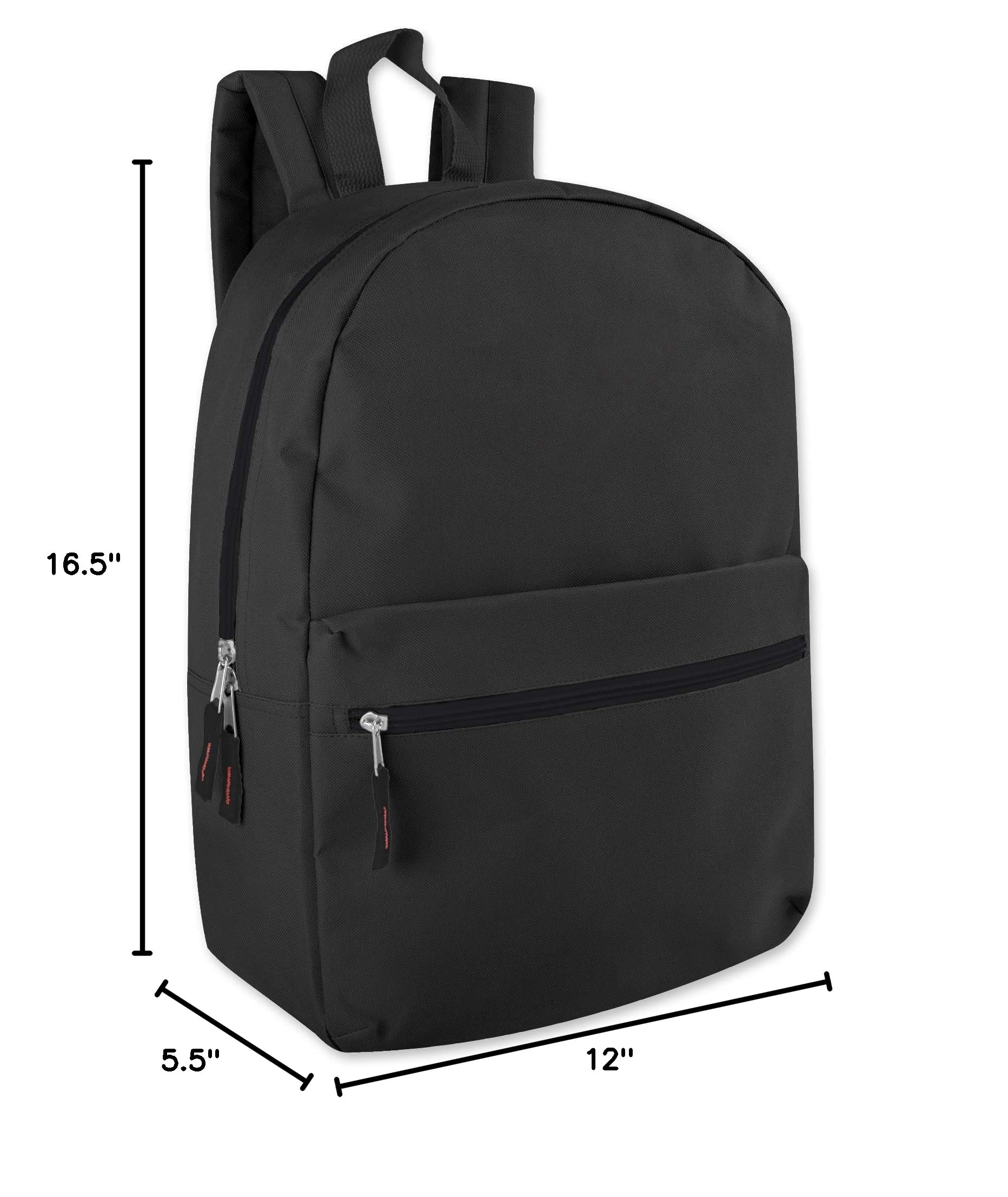 24 Pack Bulk Wholesale Trail Maker Backpacks with Padded Straps - Durable School & Travel Backpacks for Students, Hiking & Outdoor Activities (Solid Black)