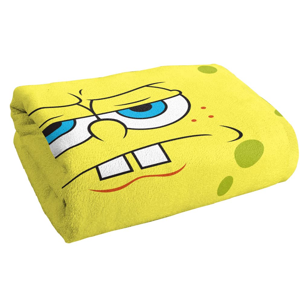 Spongebob Beach Towel 30x60 Inches - Soft & Absorbent Cartoon Towel with Angry Face Design | Perfect for Pool, Beach, Travel & Summer Activities