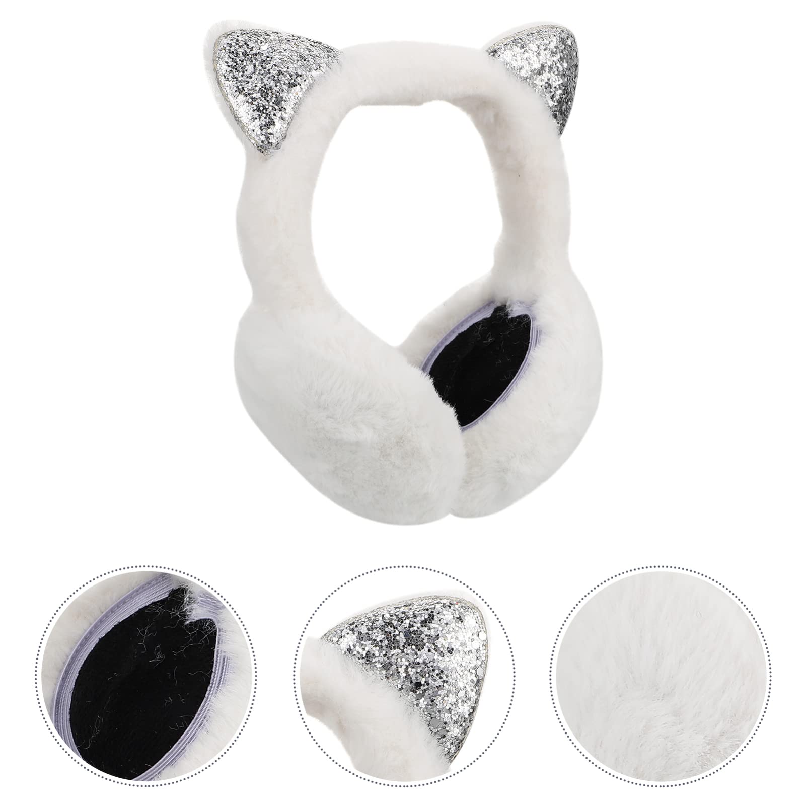 VALICLUD Soft Plush Cat Ear Headband - Warm Winter Earmuffs for Women & Men, Cute Animal Ear Warmer Headphones Cover (White) - Perfect for Cold Weather, Outdoor Activities, Cosplay & Fashion Accessories