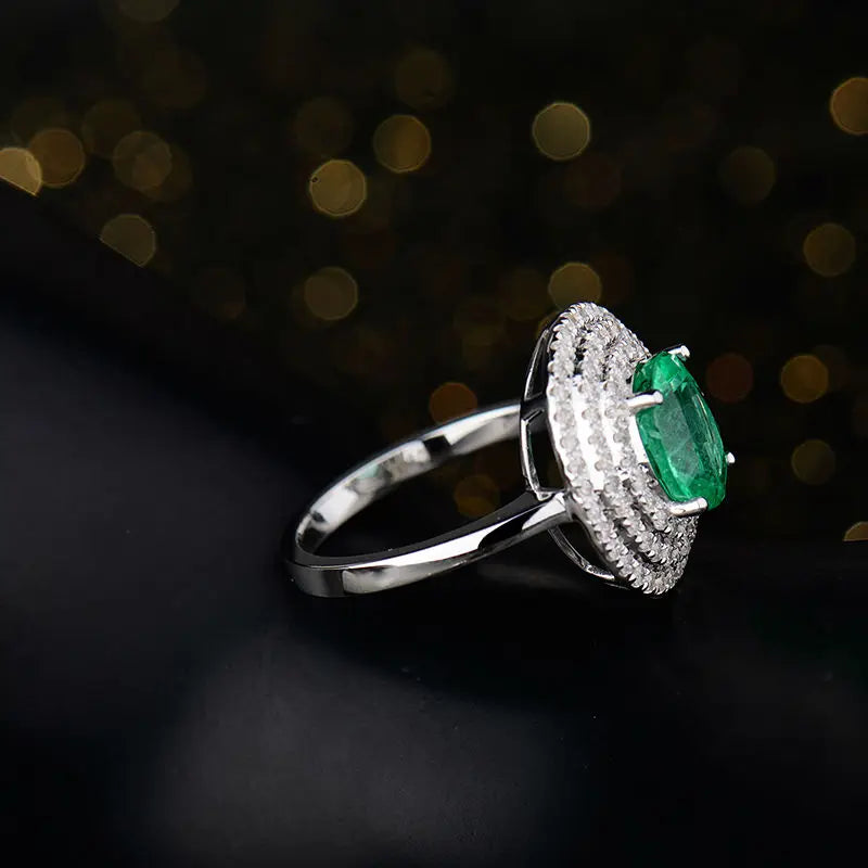 14K White Gold Emerald Oval Cut Ring with Diamonds - Elegant Anniversary Jewelry Gift for Women, Perfect for Weddings, Engagements & Special Occasions